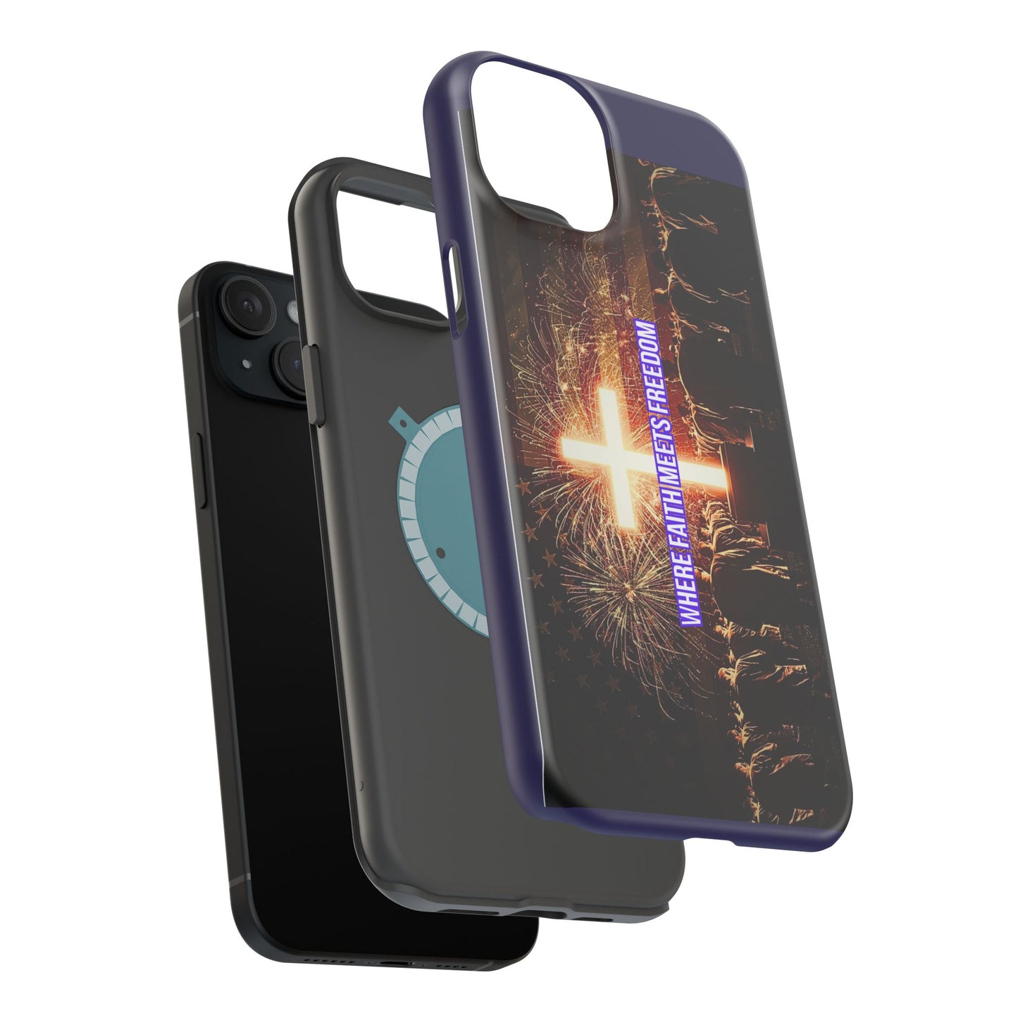 Christian Cross iPhone Case — “Where Faith Meets Freedom” Magnetic Impact-Resistant Phone Case