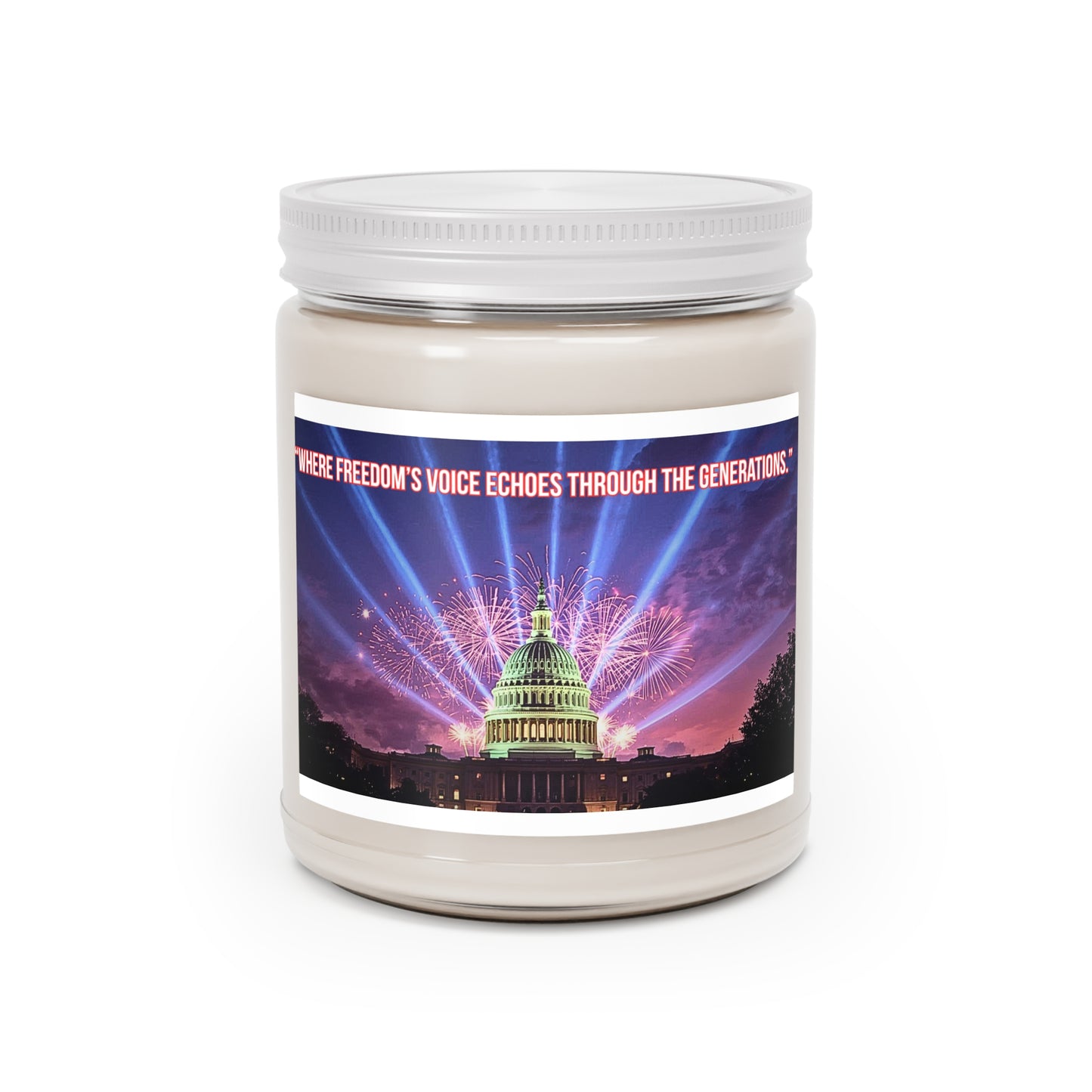 Patriotic Capitol 9oz Soy Candle — “Where Freedom’s Voice Echoes Through the Generations”