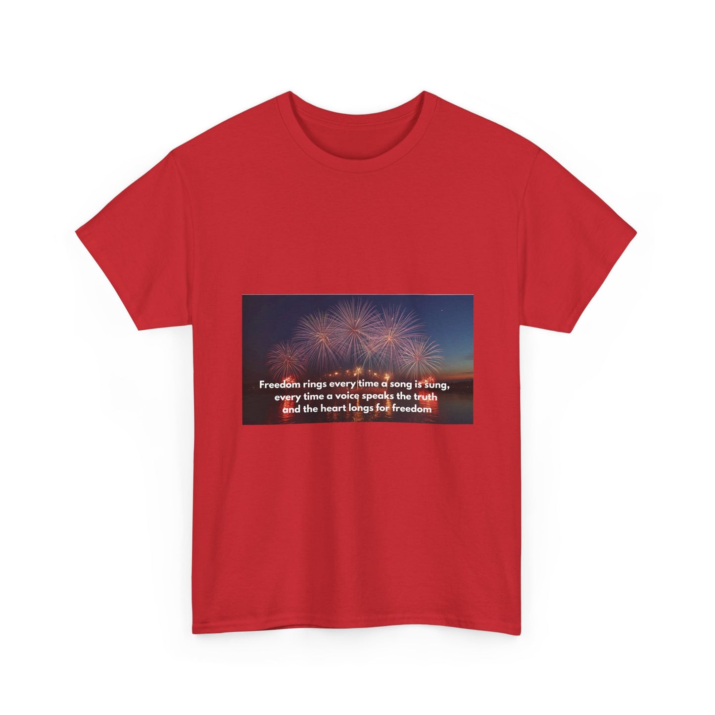 T-Shirt — Patriotic Fireworks Tee with 'Freedom Rings' Quote