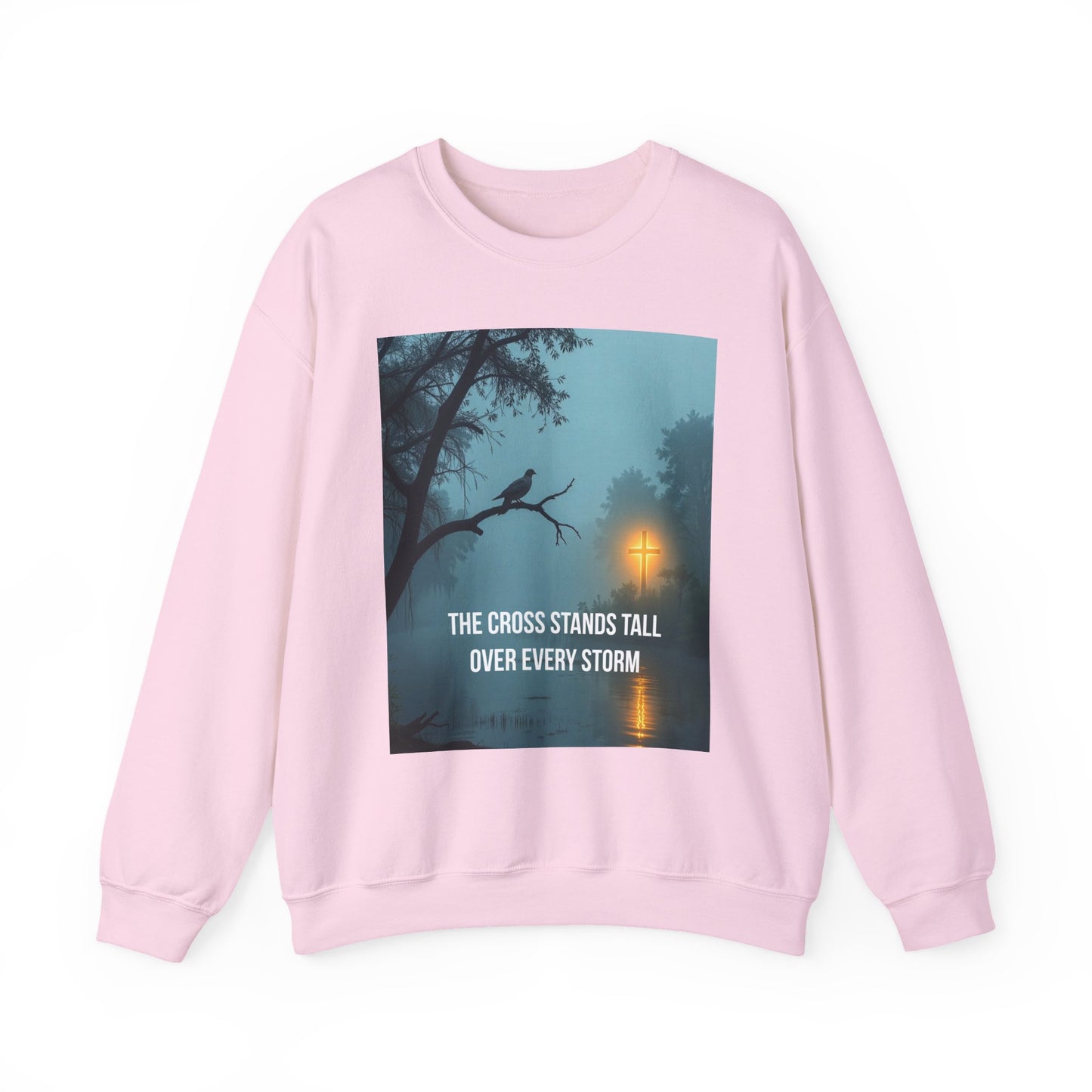 Christian Sweatshirt - "The Cross Stands Tall Over Every Storm" Inspirational Crewneck