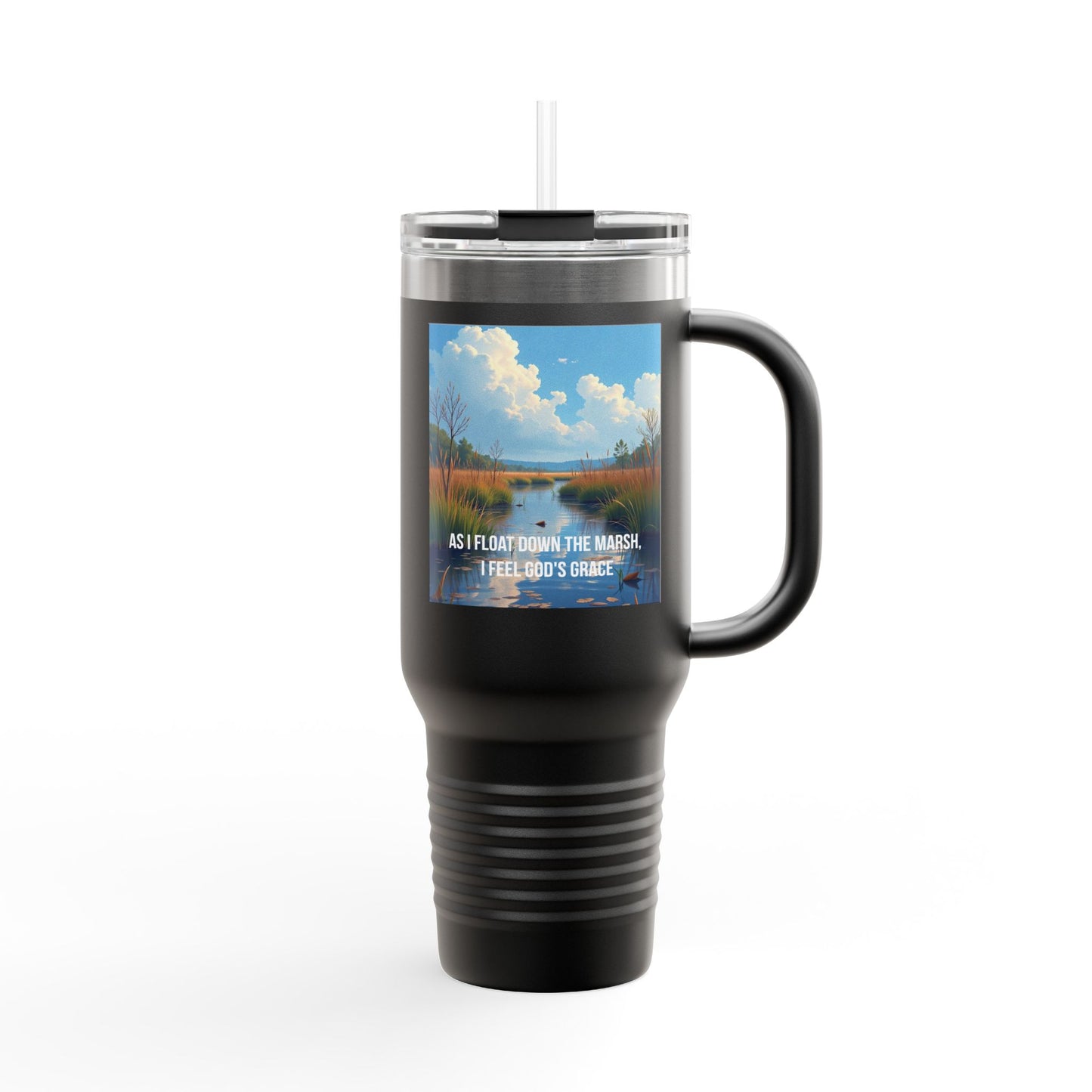 40oz Insulated Travel Mug — Scenic Marsh Landscape with Quote