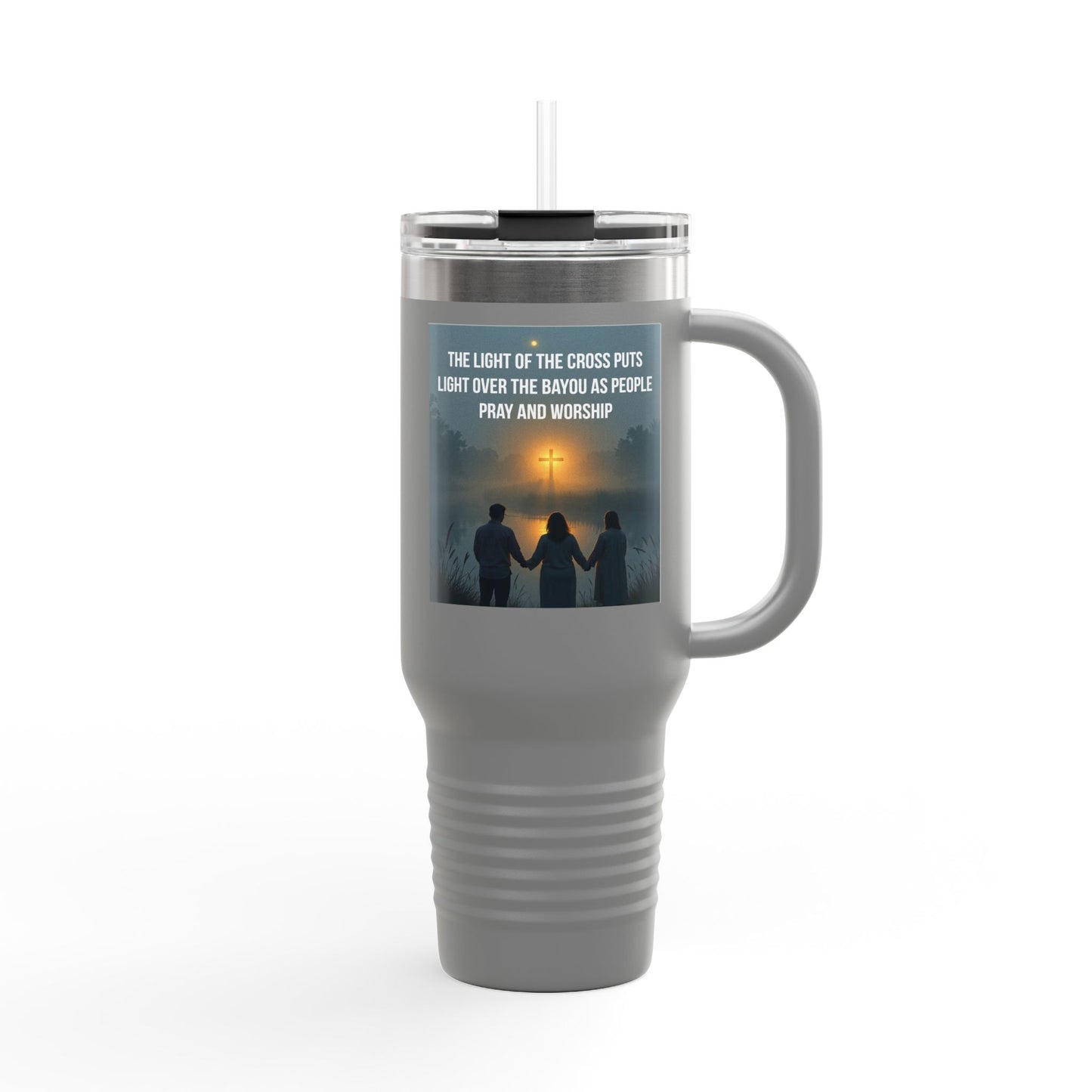 40oz Insulated Travel Mug — Inspirational Cross Light Prayer Design