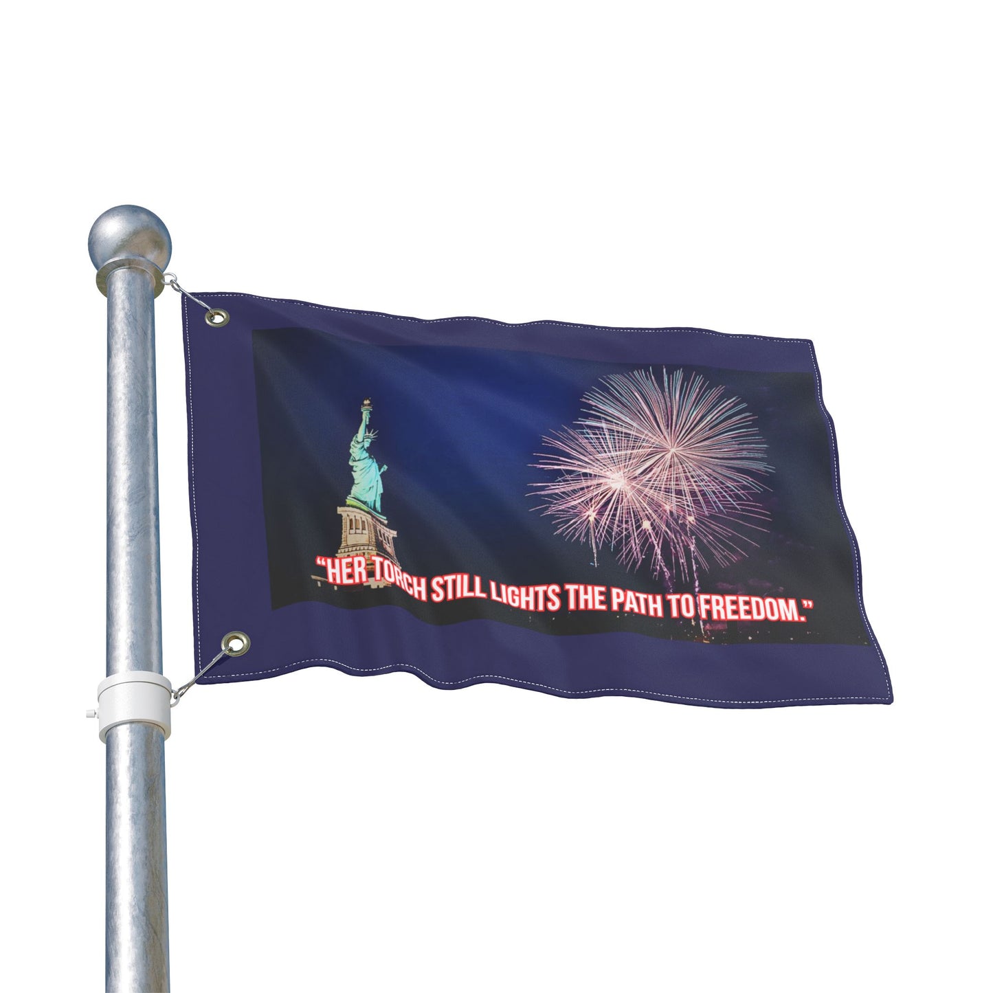 Liberty Fireworks Decor Flag — "Her Torch Still Lights the Path to Freedom" Double-Sided Garden Flag