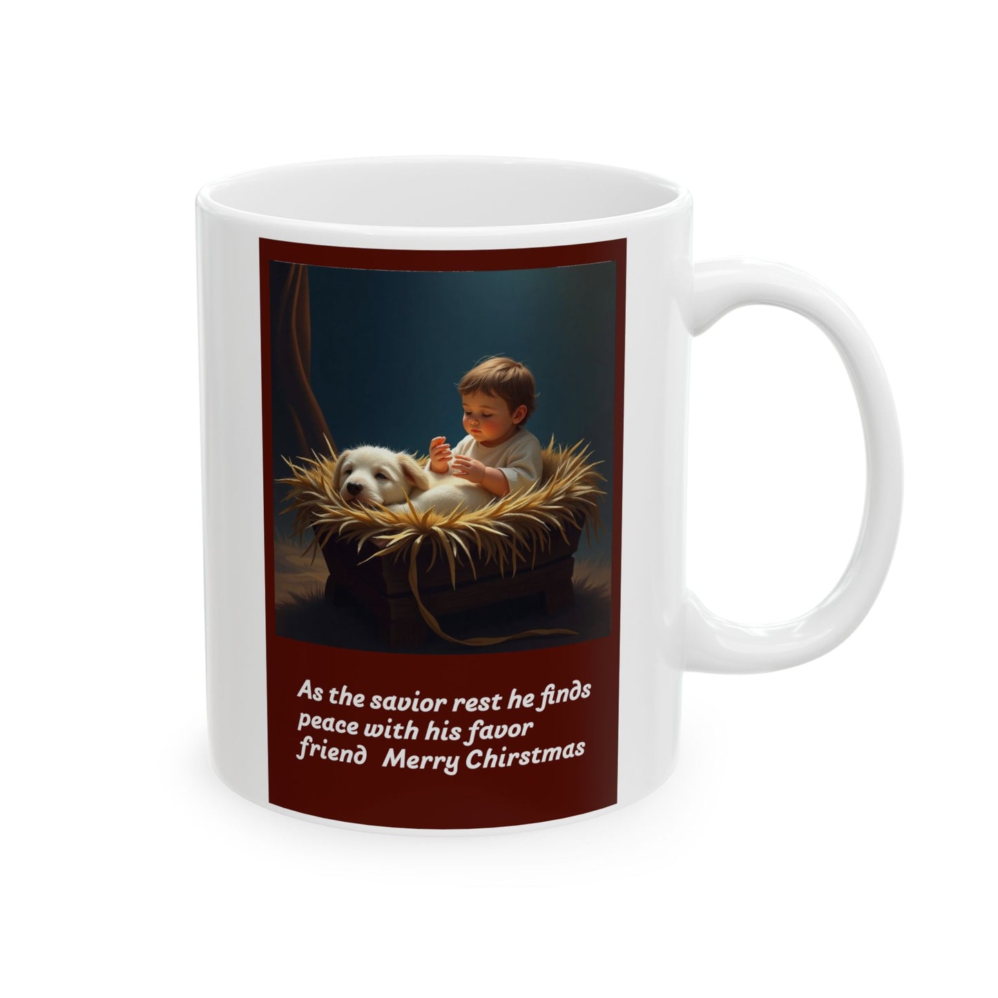 Christmas Peaceful Moments Mug, Cute Kid and Dog Design, Holiday Gift for Friends, Religious Mug, Cozy Winter Coffee Cup