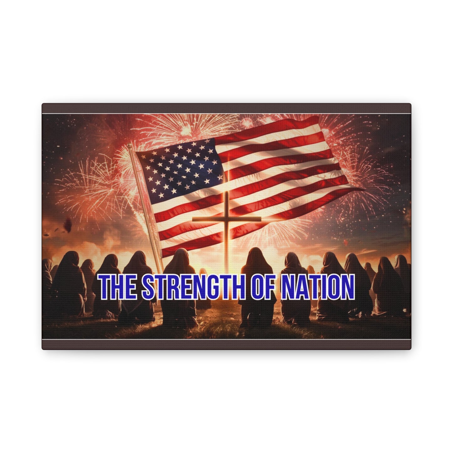 Patriotic Canvas Wall Art – “The Strength of Nation” American Flag with Fireworks