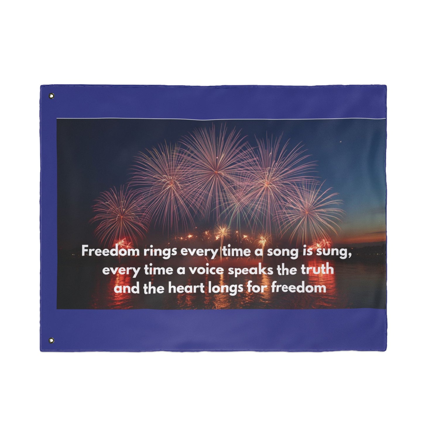 Patriotic Fireworks Flag — "Freedom rings every time a song is sung" Double-Sided Garden Flag