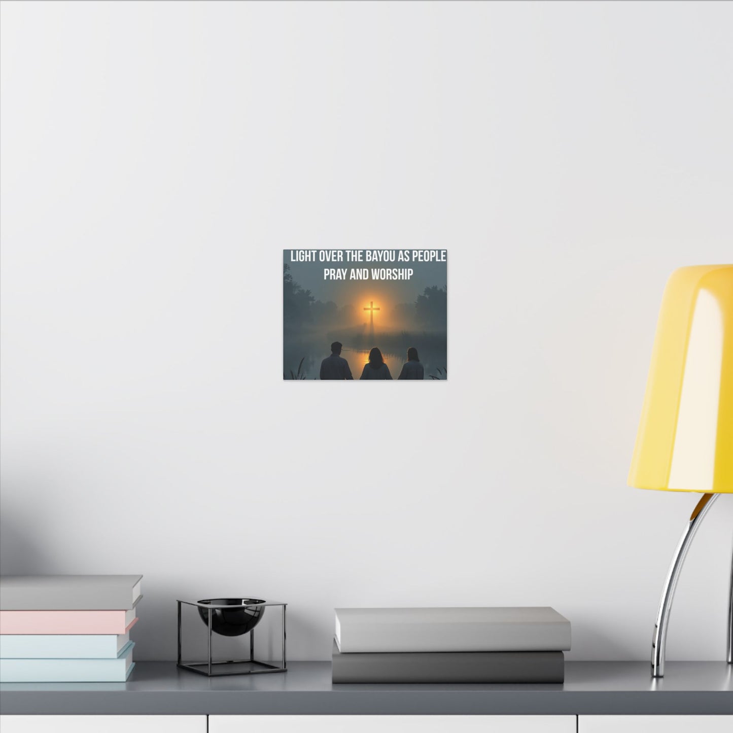 Faith Wall Art Canvas — “The Light of the Cross Puts Light Over the Bayou as People Pray and Worship”