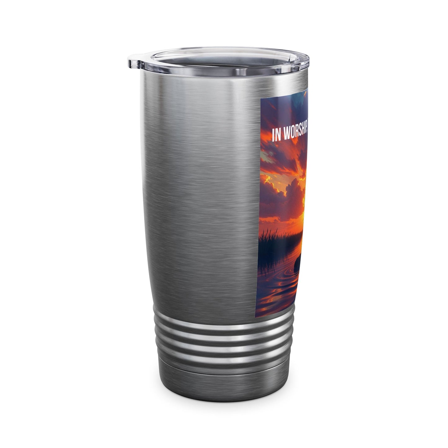 Worship Sunset 20oz Tumbler — "In Worship, I Find My Refuge" Inspirational Travel Mug