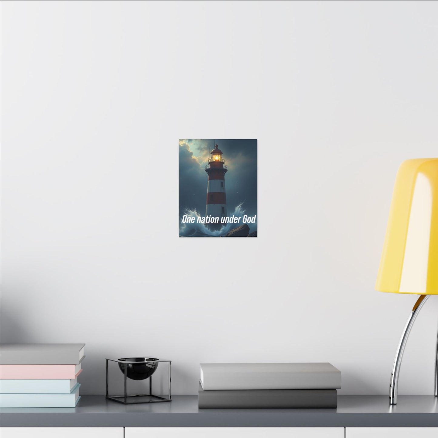 Lighthouse Matte Canvas Wall Art - "One Nation Under God" Patriotic Coastal Print