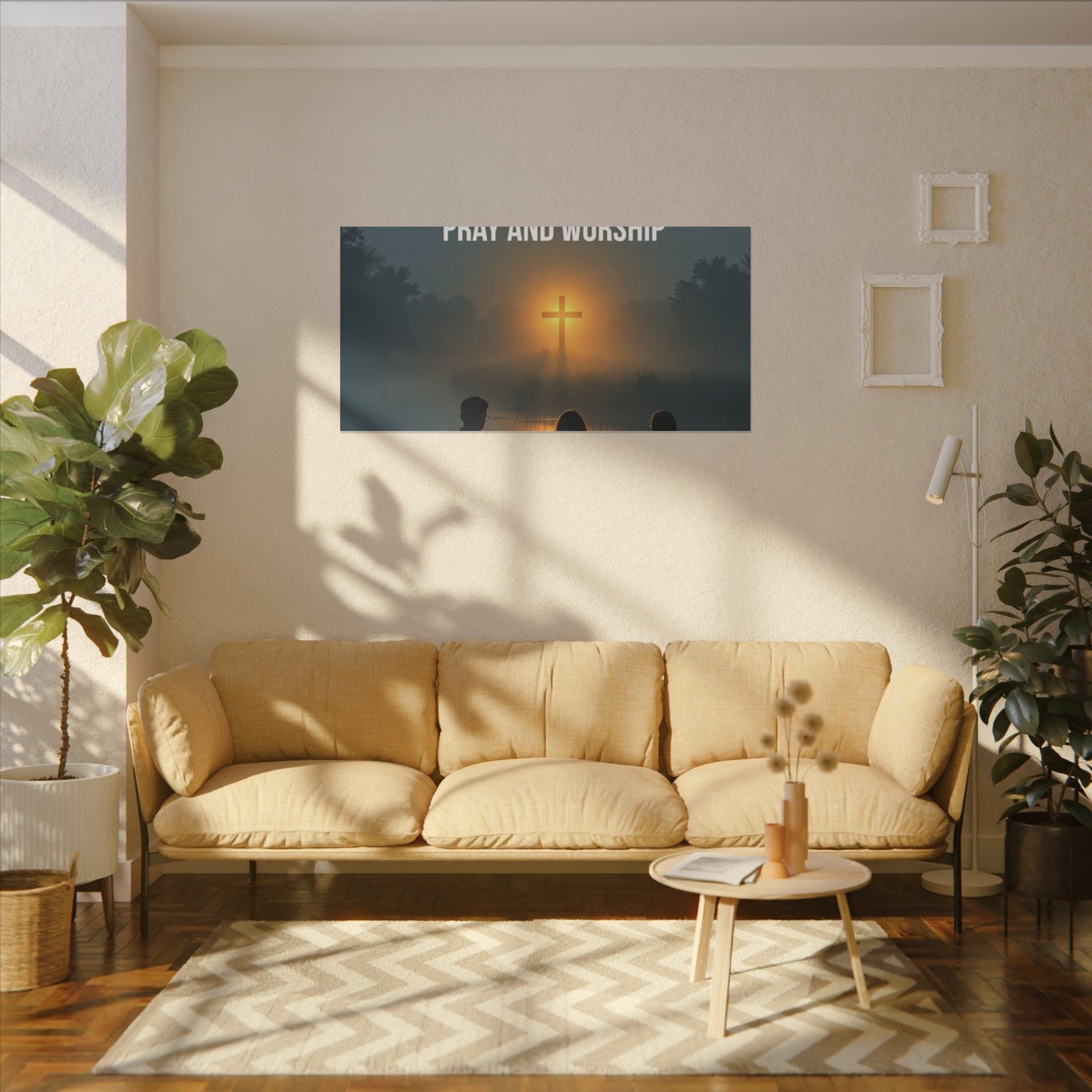 Faith Wall Art Canvas — “The Light of the Cross Puts Light Over the Bayou as People Pray and Worship”