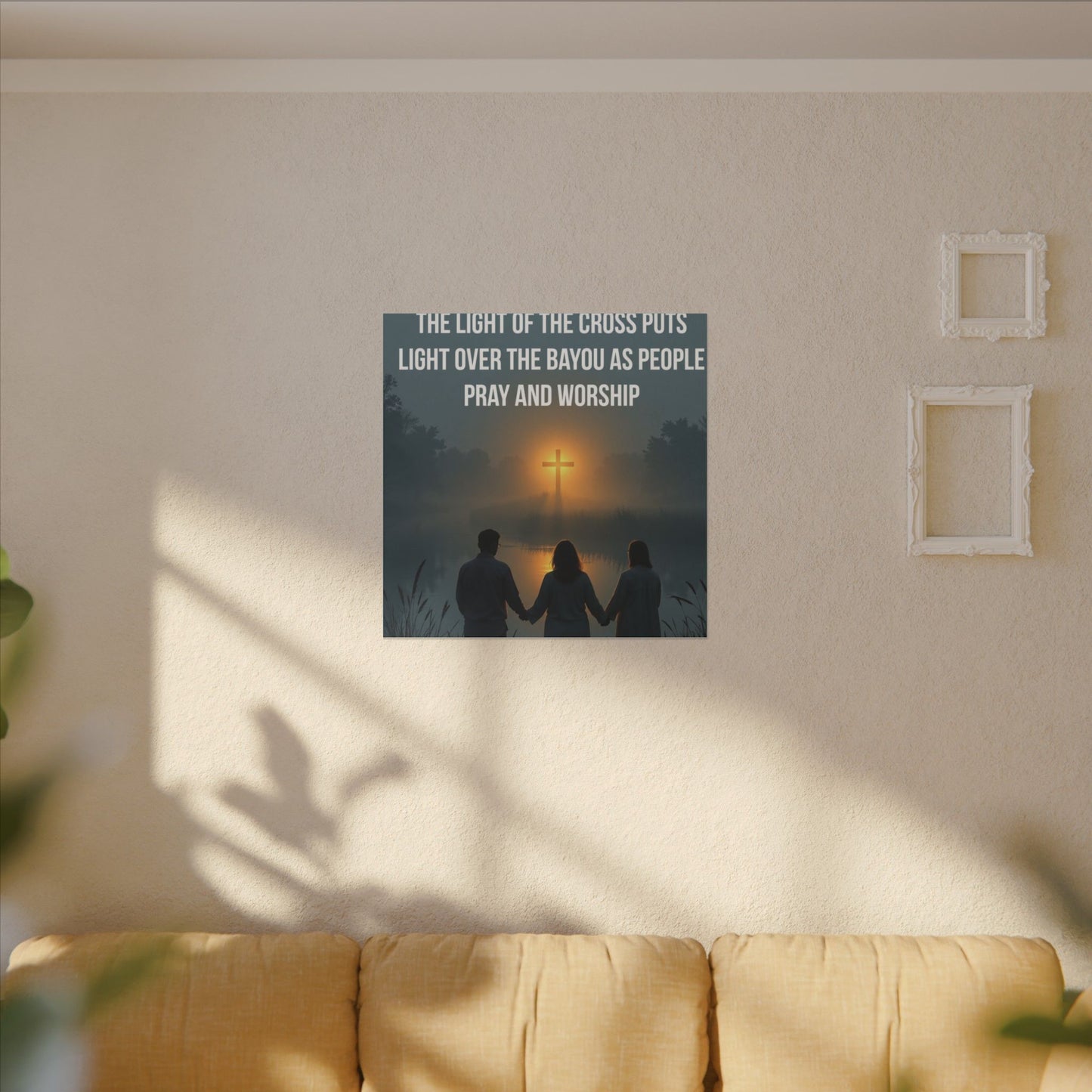 Faith Wall Art Canvas — “The Light of the Cross Puts Light Over the Bayou as People Pray and Worship”