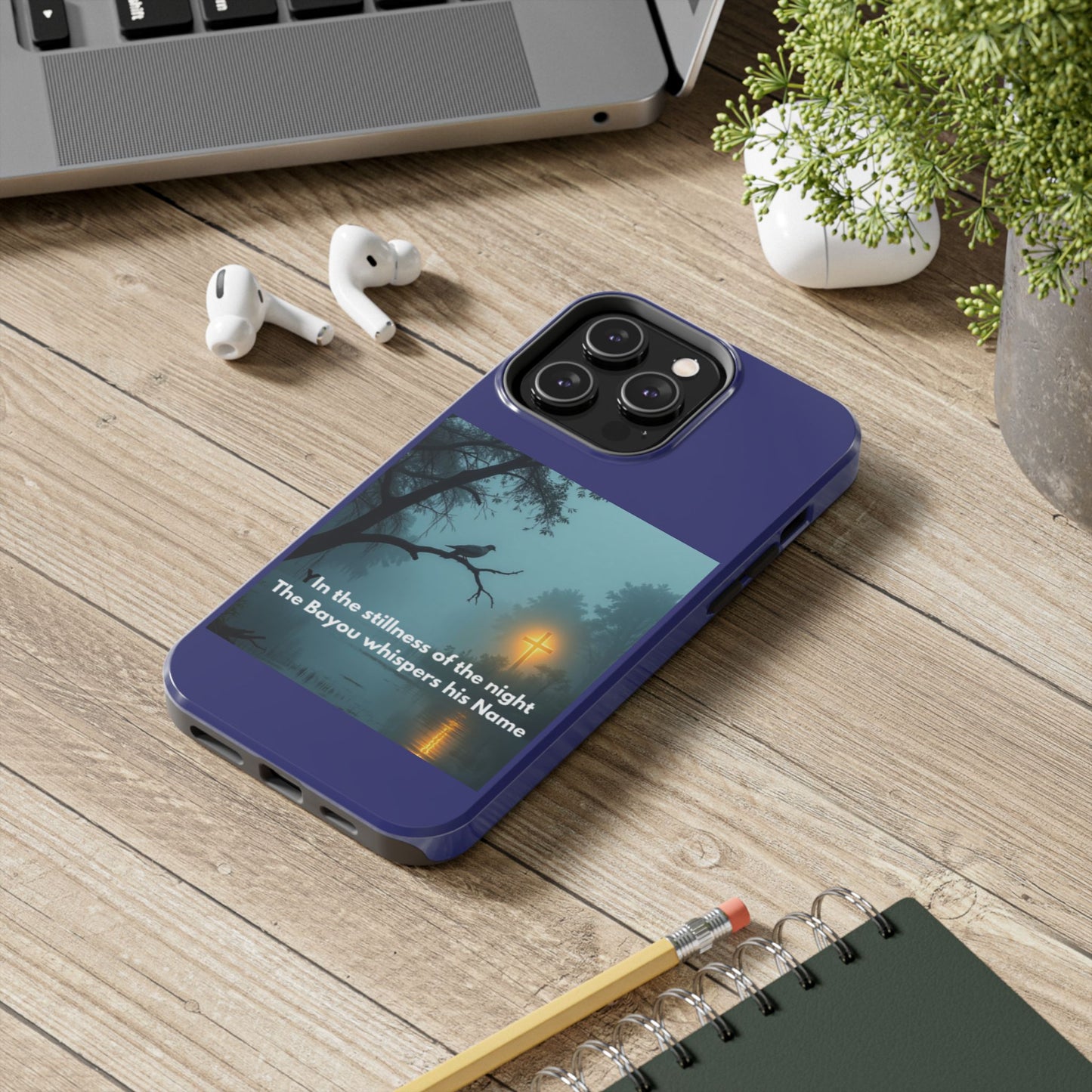 Tough Phone Case — 'In the stillness of the night the Bayou whispers his Name' Moody Bayou Cross Design