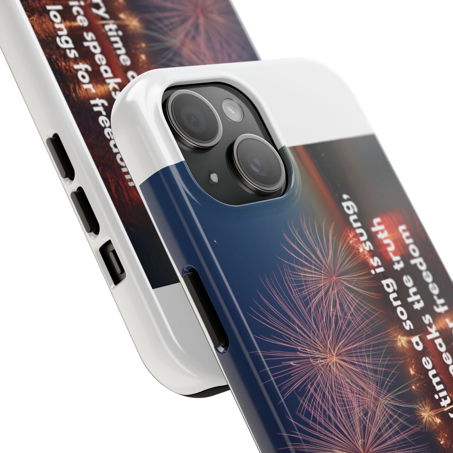 Patriotic Fireworks Tough Phone Case — "Freedom" Quote Protective Cover