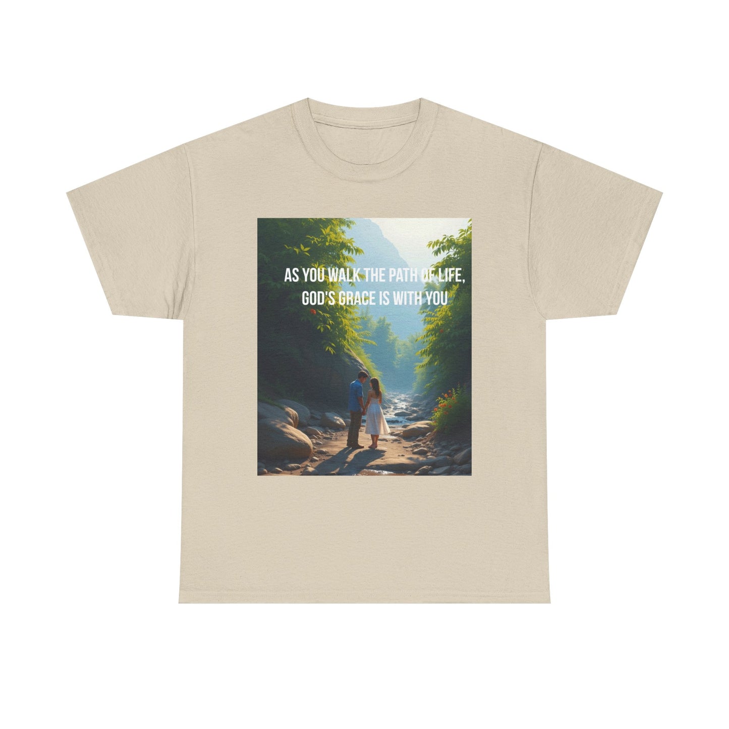Faith-Inspired Nature T-Shirt — "As You Walk the Path of Life, God’s Grace Is With You"