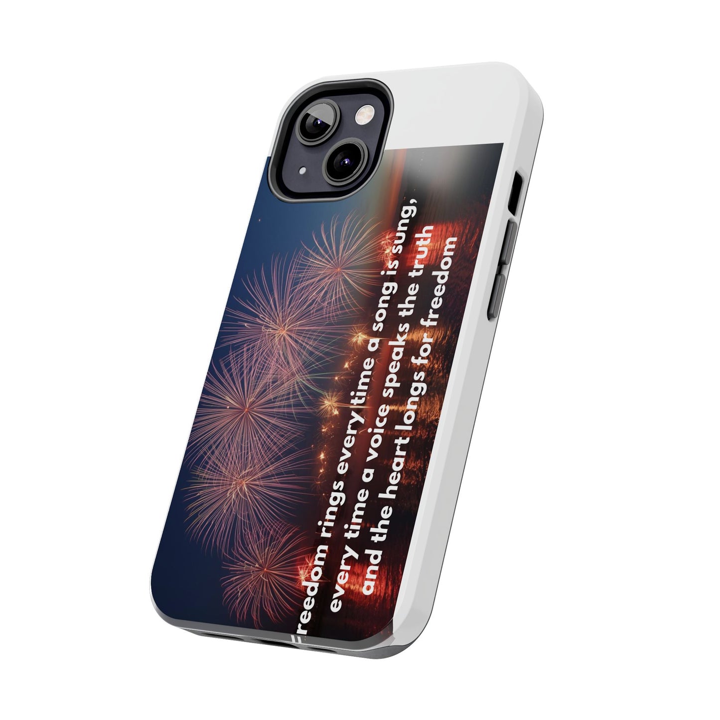 Patriotic Fireworks Tough Phone Case — "Freedom" Quote Protective Cover