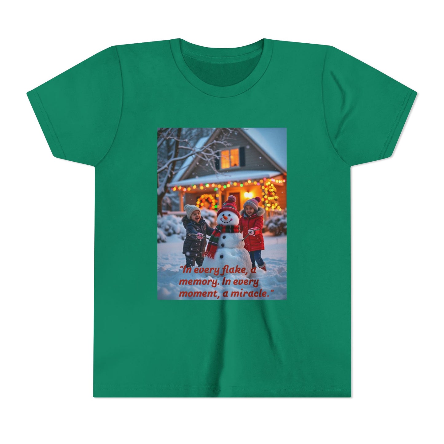 Youth Snowflake Memory Tee, Christmas T-Shirt, Holiday Gift for Kids, Winter Apparel, Fun Family Celebration Outfit, Snowman Design  70a