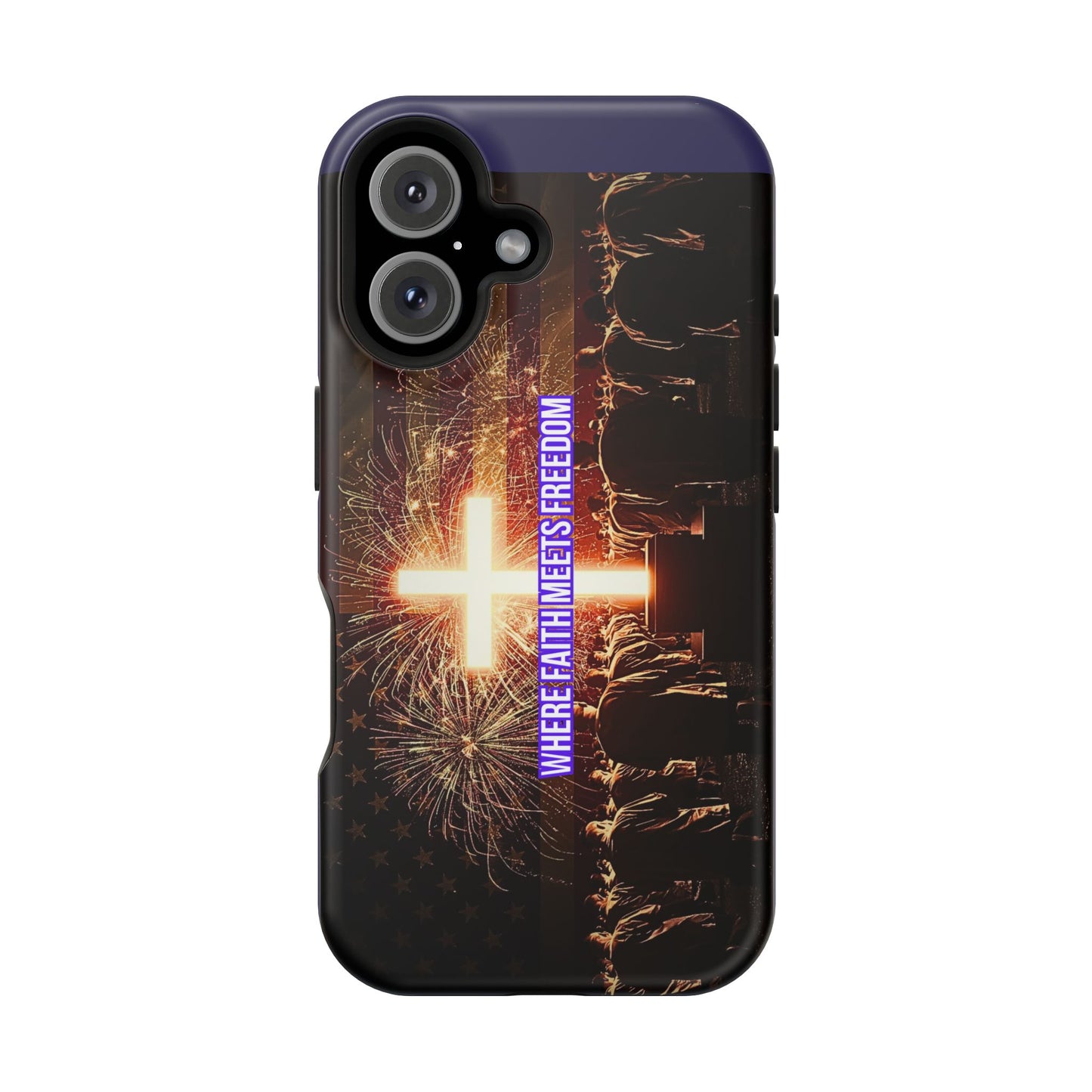 Christian Cross iPhone Case — “Where Faith Meets Freedom” Magnetic Impact-Resistant Phone Case
