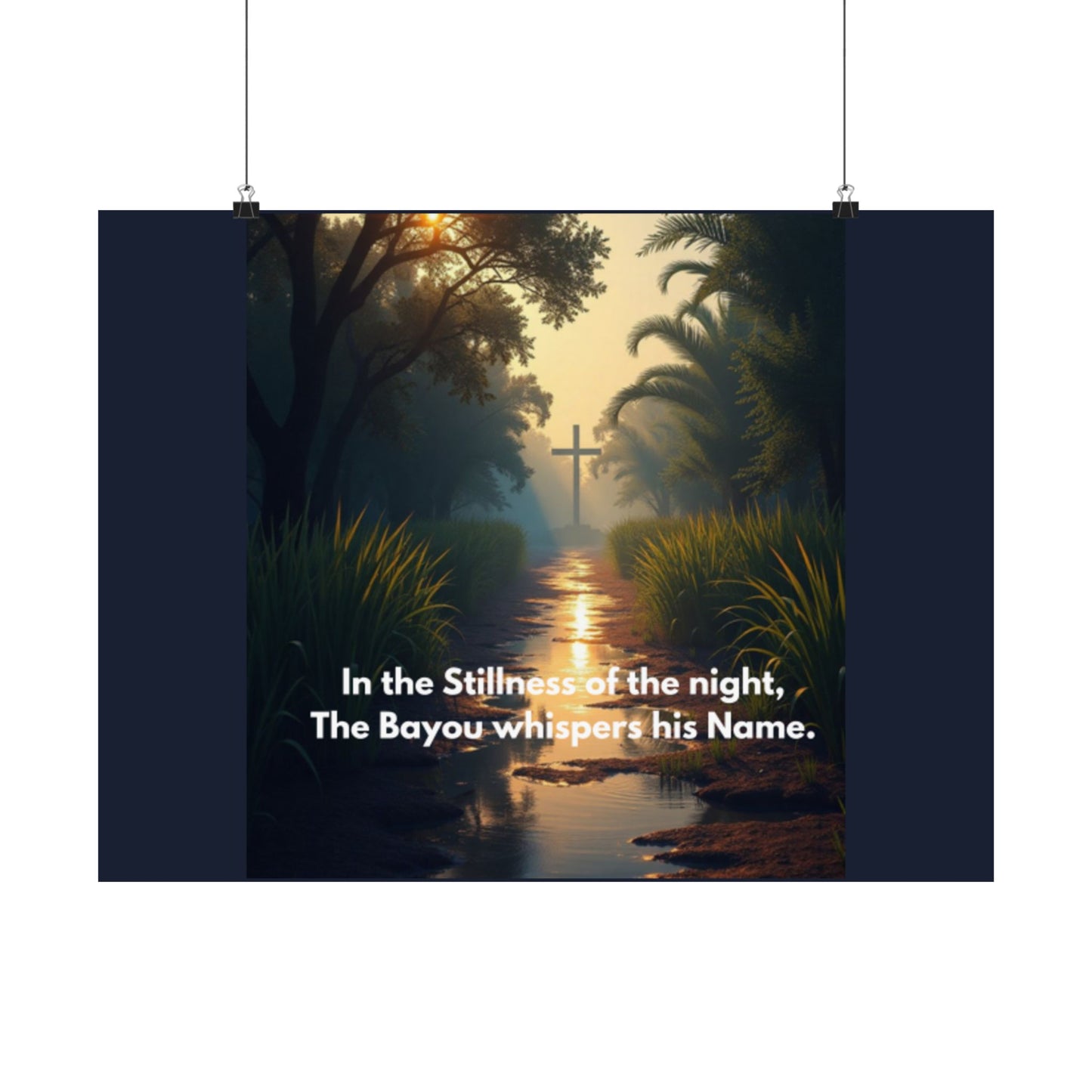 Bayou Quiet Satin Poster — "In the Stillness of the Night, The Bayou Whispers His Name"