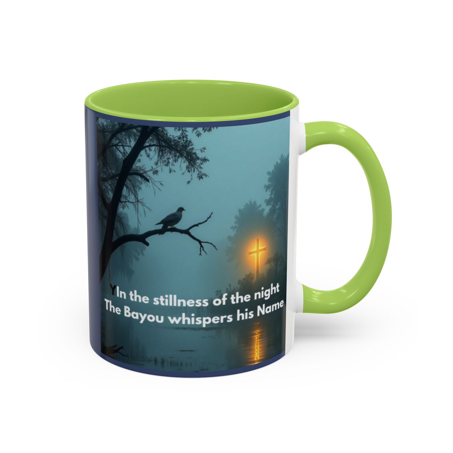 Coffee Mug — Bayou Night Scene with Cross & Quote (In the stillness of the night...)