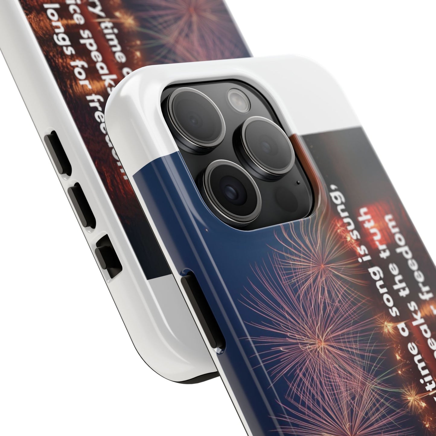 Patriotic Fireworks Tough Phone Case — "Freedom" Quote Protective Cover