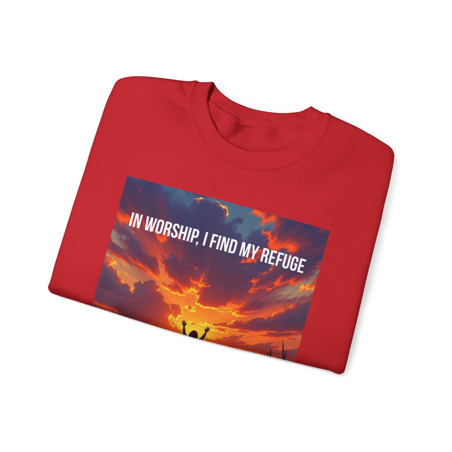 Worship Refuge Crewneck Sweatshirt — "In Worship, I Find My Refuge" Inspirational Faith Sweatshirt