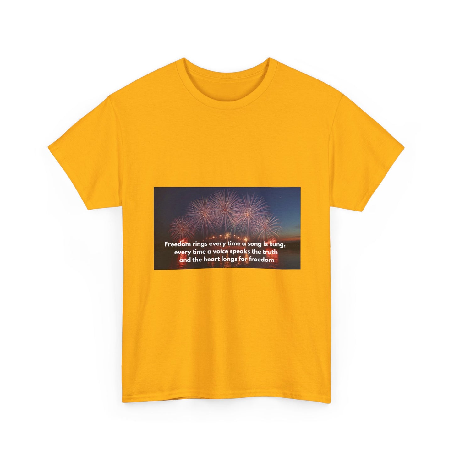 T-Shirt — Patriotic Fireworks Tee with 'Freedom Rings' Quote
