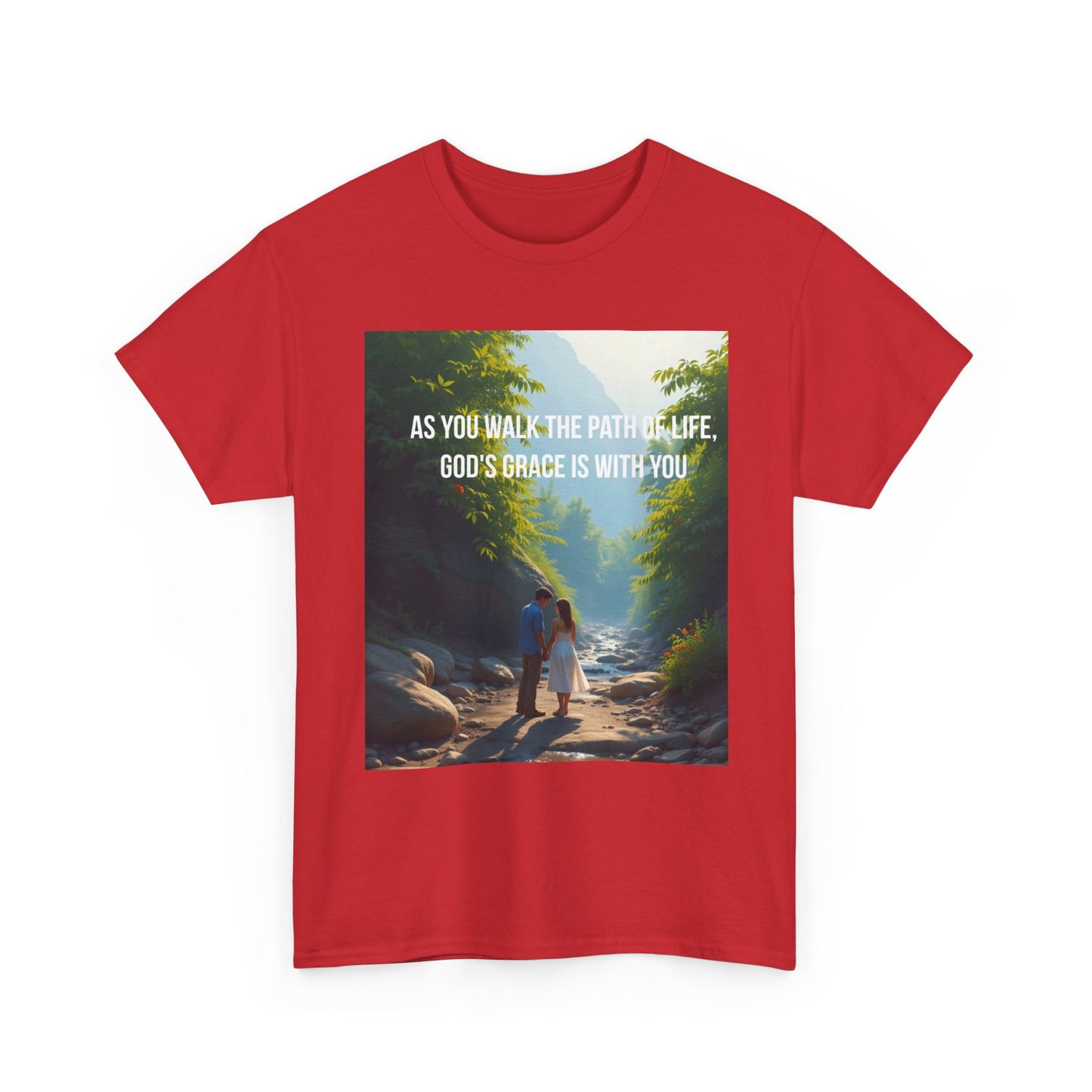 Faith-Inspired Nature T-Shirt — "As You Walk the Path of Life, God’s Grace Is With You"
