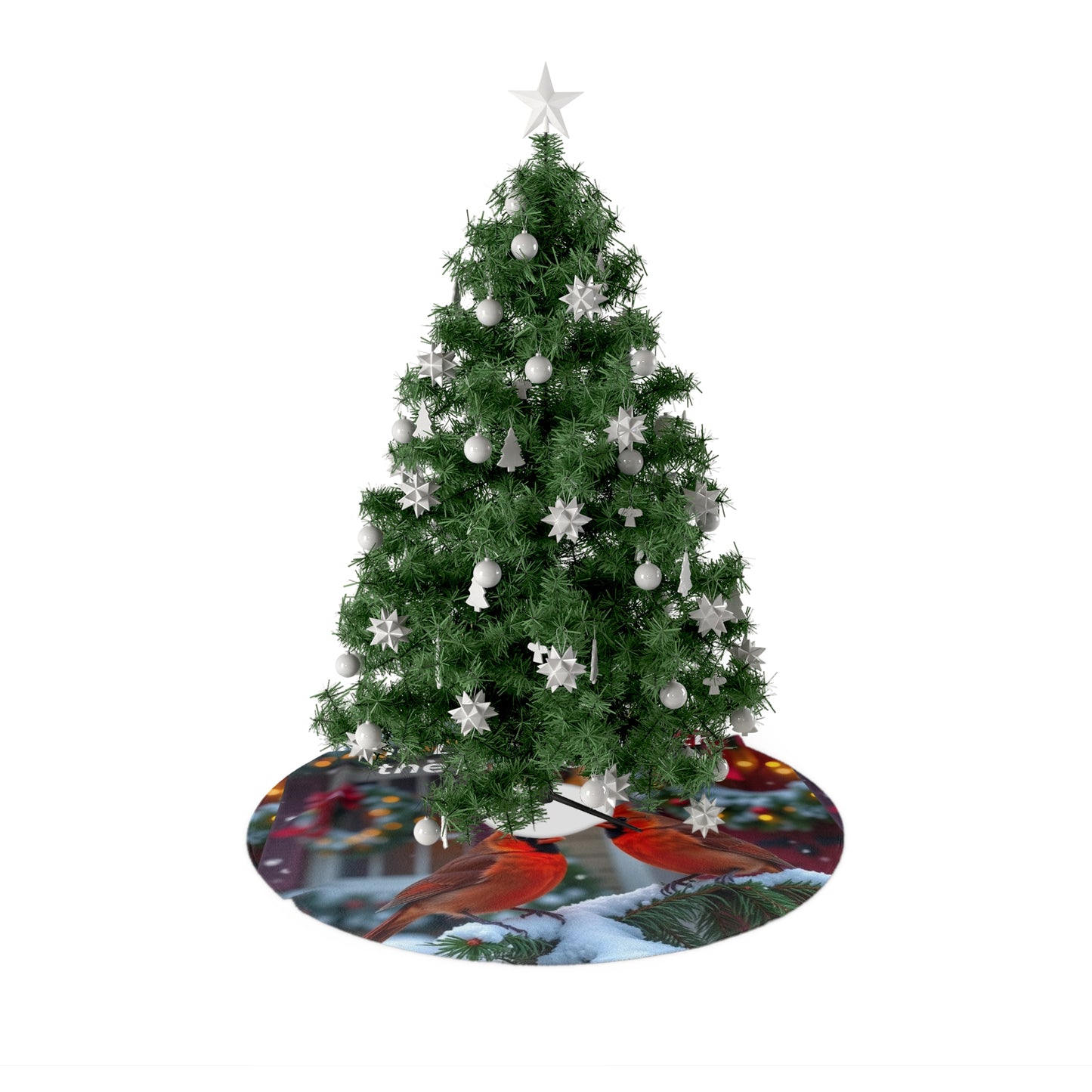 Festive Christmas Tree Skirt, Holiday Decor, Cozy Home Accessory, Cardinal Design, Seasonal Ornament, Gift for Tree Lovers
