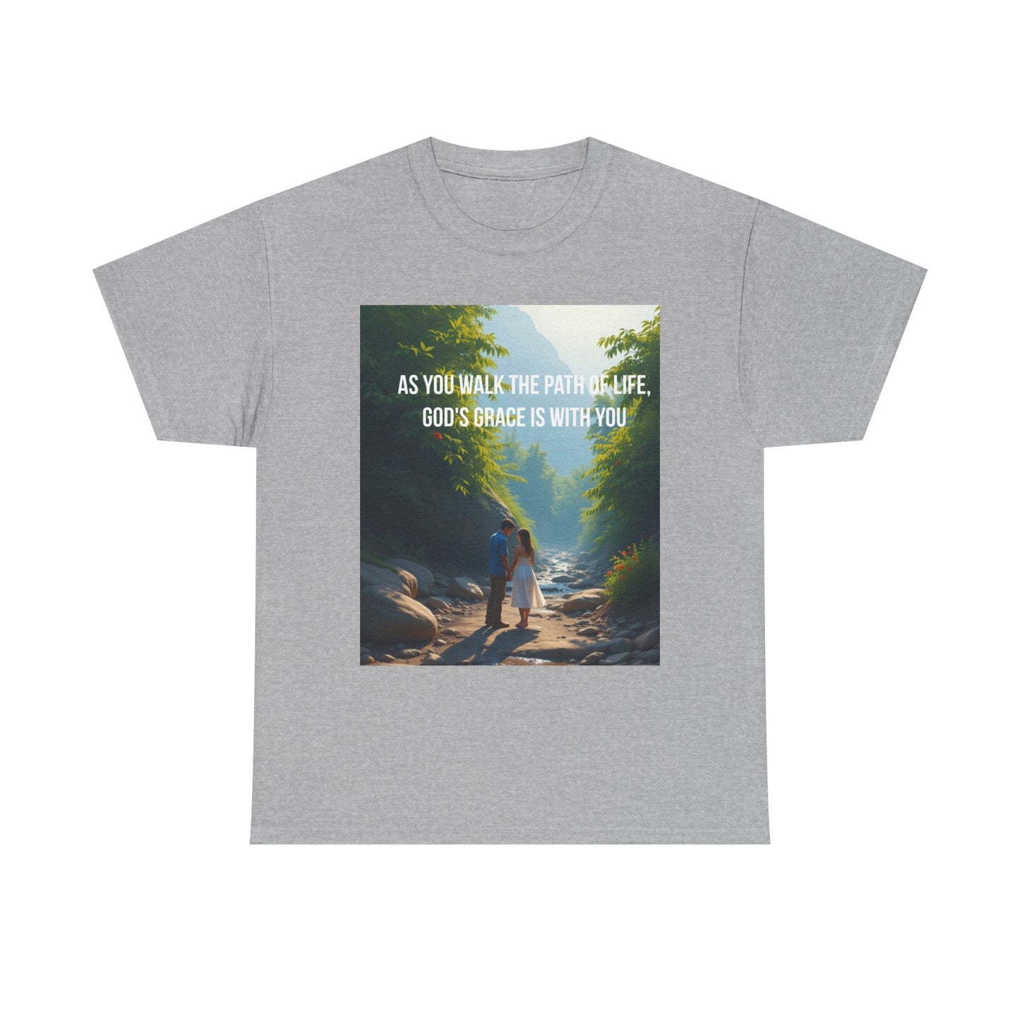 Faith-Inspired Nature T-Shirt — "As You Walk the Path of Life, God’s Grace Is With You"