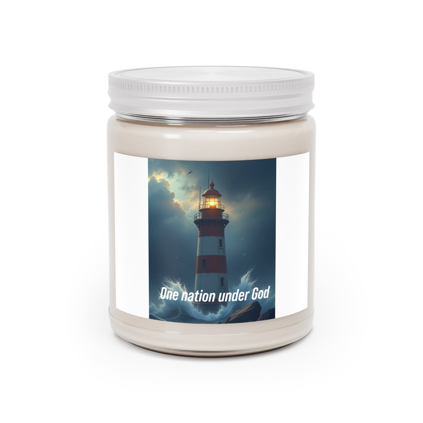 Lighthouse Soy Candle 9oz — "One Nation Under God" Scented Jar