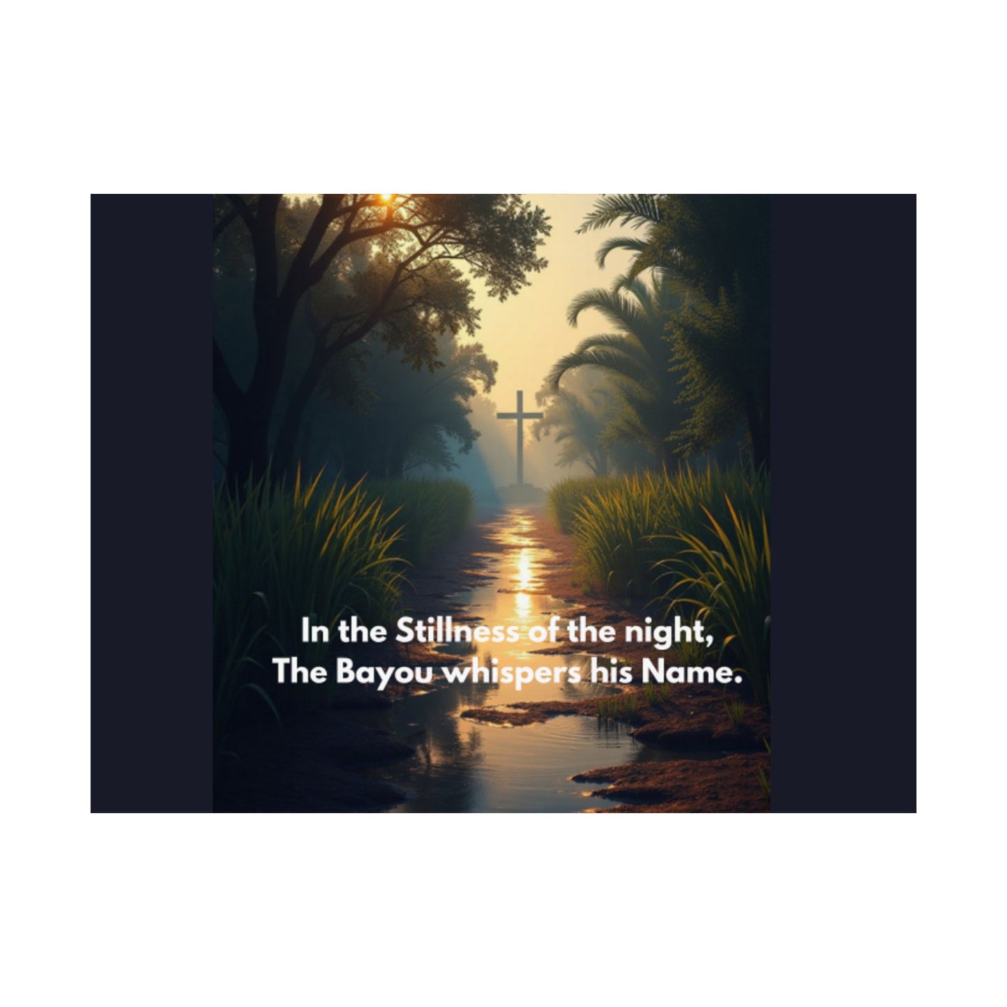 Bayou Cross Satin Poster — "In the Stillness of the Night, The Bayou Whispers His Name"