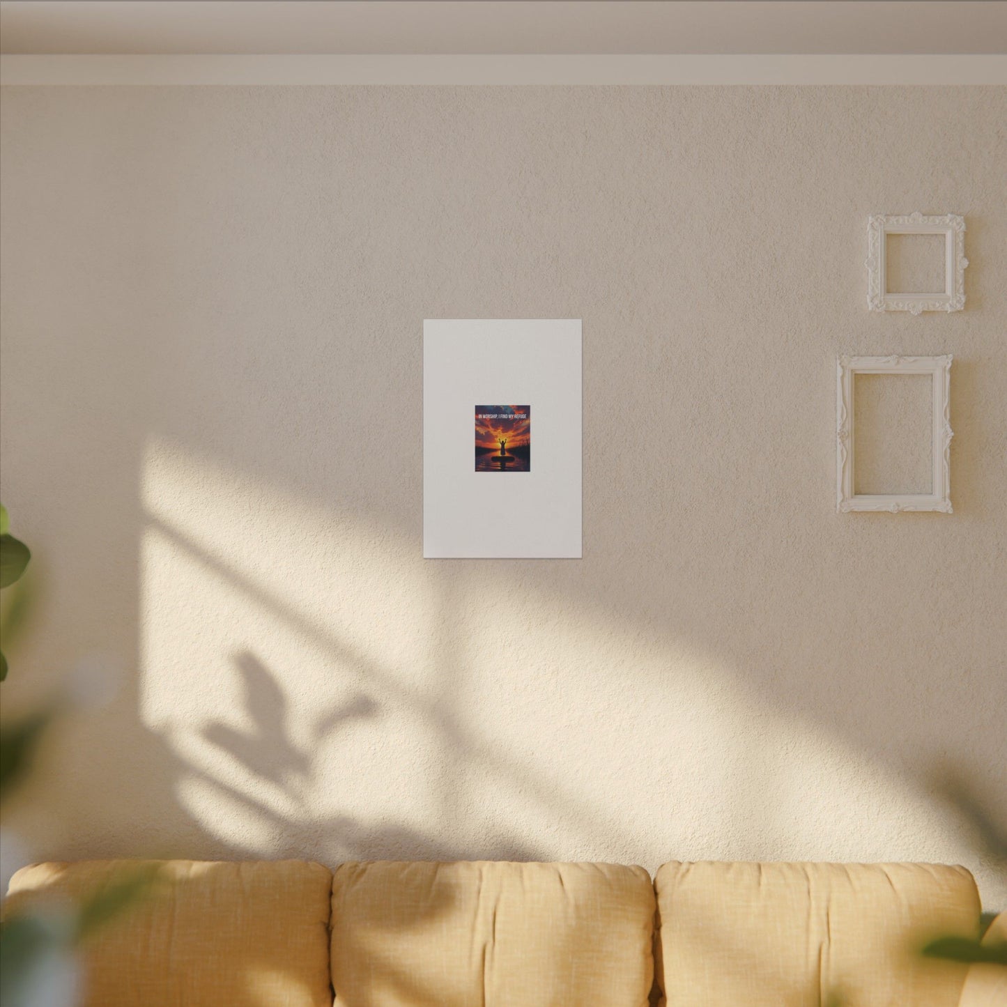 Worship Sunrise Canvas Art – "In Worship I Find My Refuge" Stretched Wall Canvas