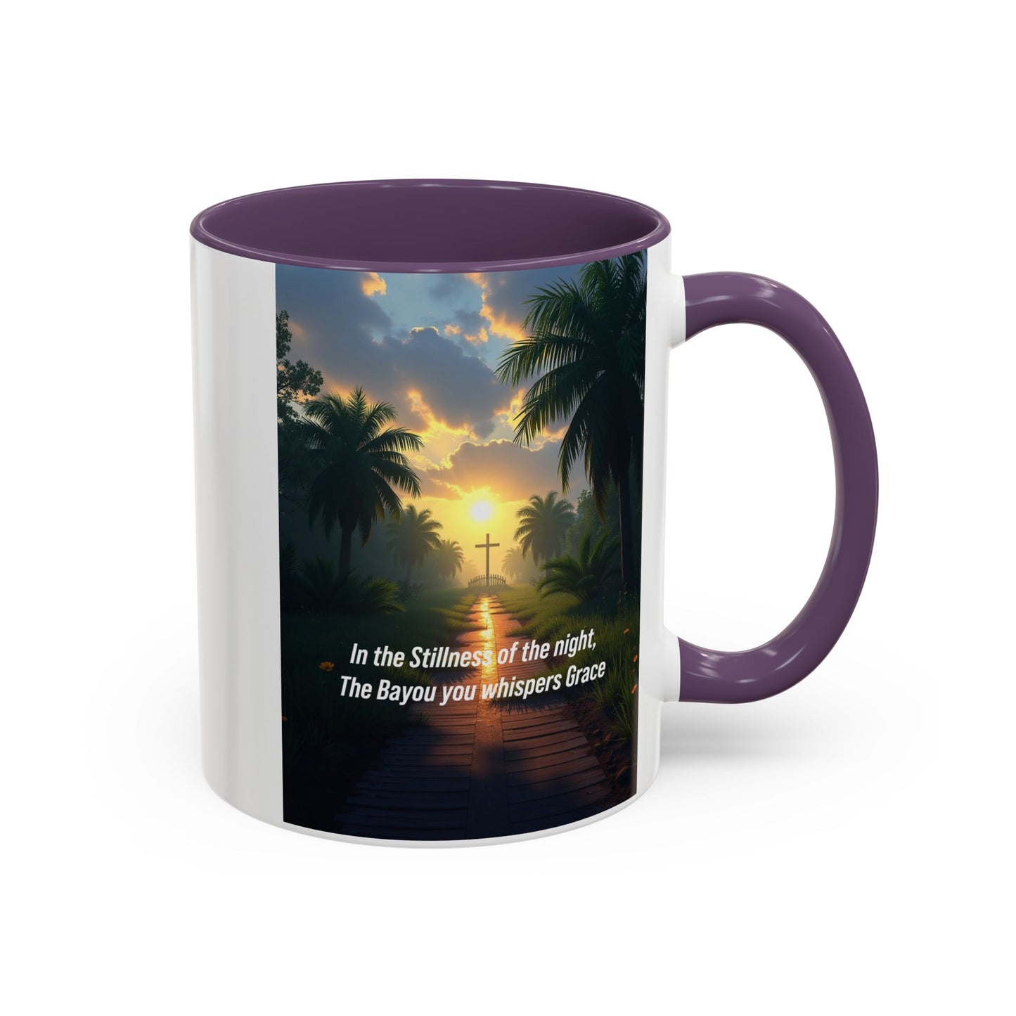 Accent Coffee Mug - Bayou Sunset Scenic Mug with Inspirational Quote