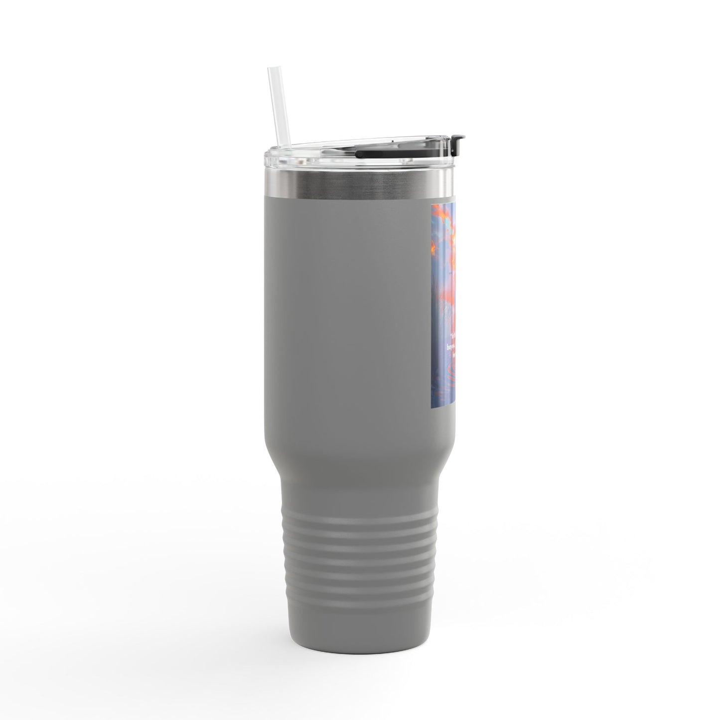 40oz Insulated Travel Mug — Christian Sunrise Design with Scripture Quote