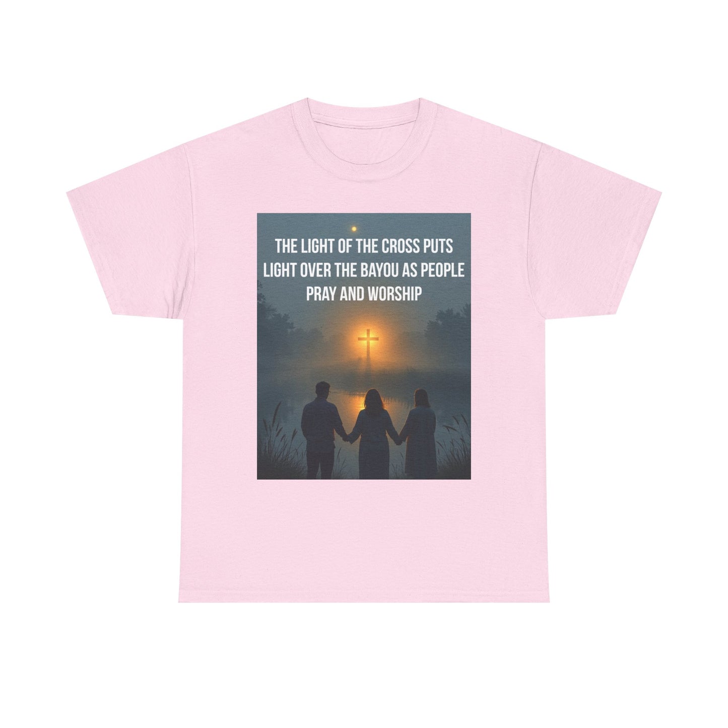 Christian Bayou Cross Tee — "The Light of the Cross Puts Light Over the Bayou" Faith T‑Shirt