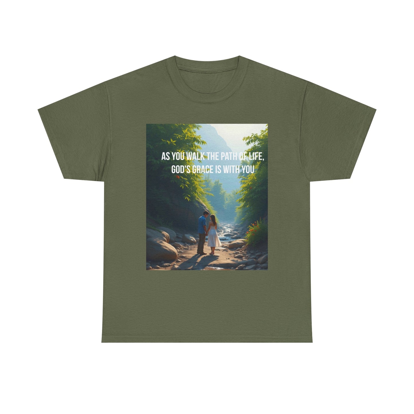 Faith-Inspired Nature T-Shirt — "As You Walk the Path of Life, God’s Grace Is With You"