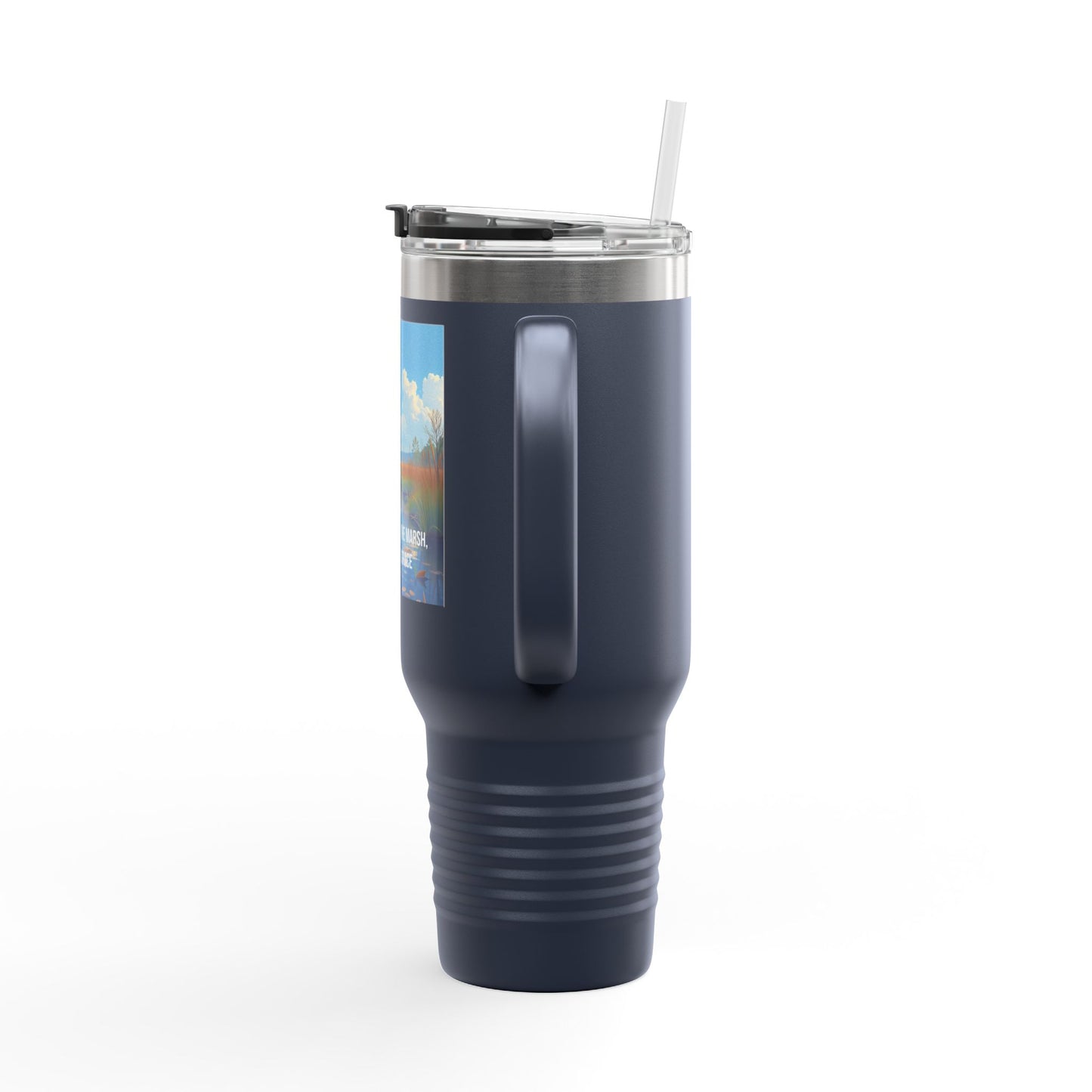 40oz Insulated Travel Mug — Scenic Marsh Landscape with Quote
