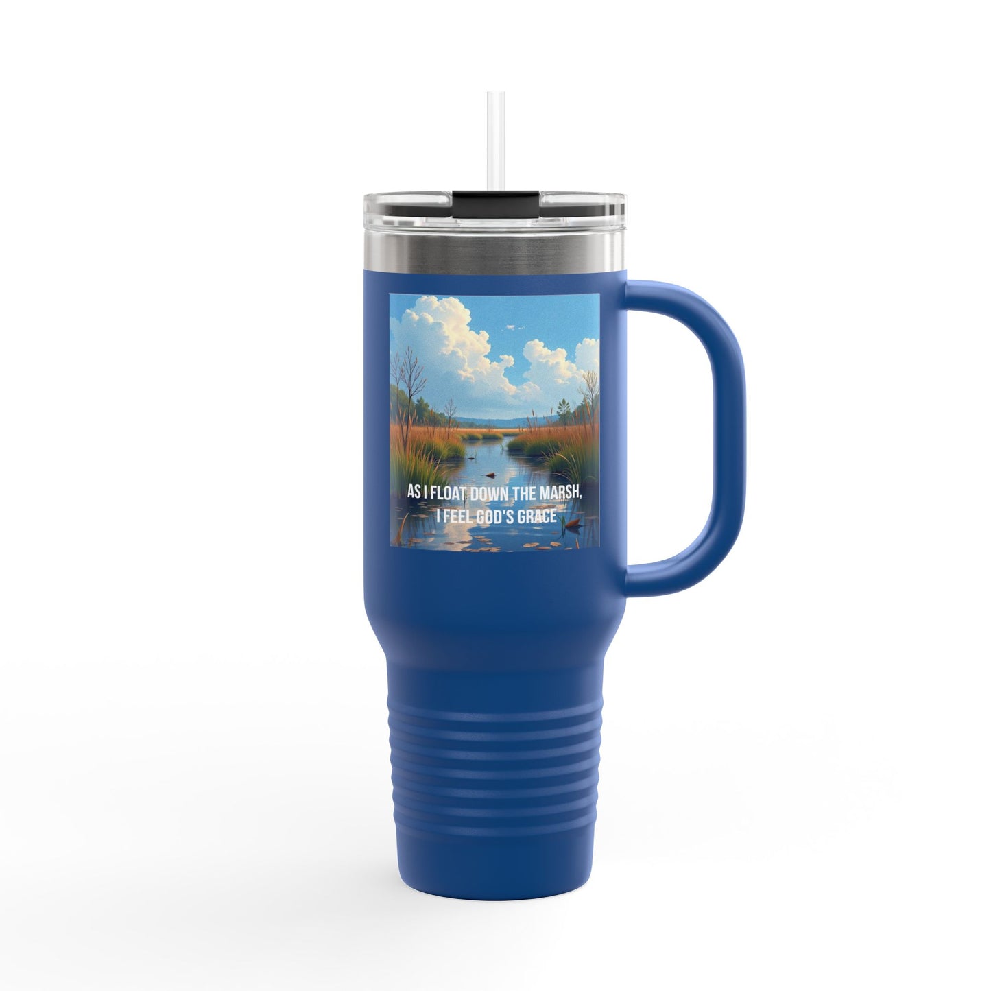 40oz Insulated Travel Mug — Scenic Marsh Landscape with Quote