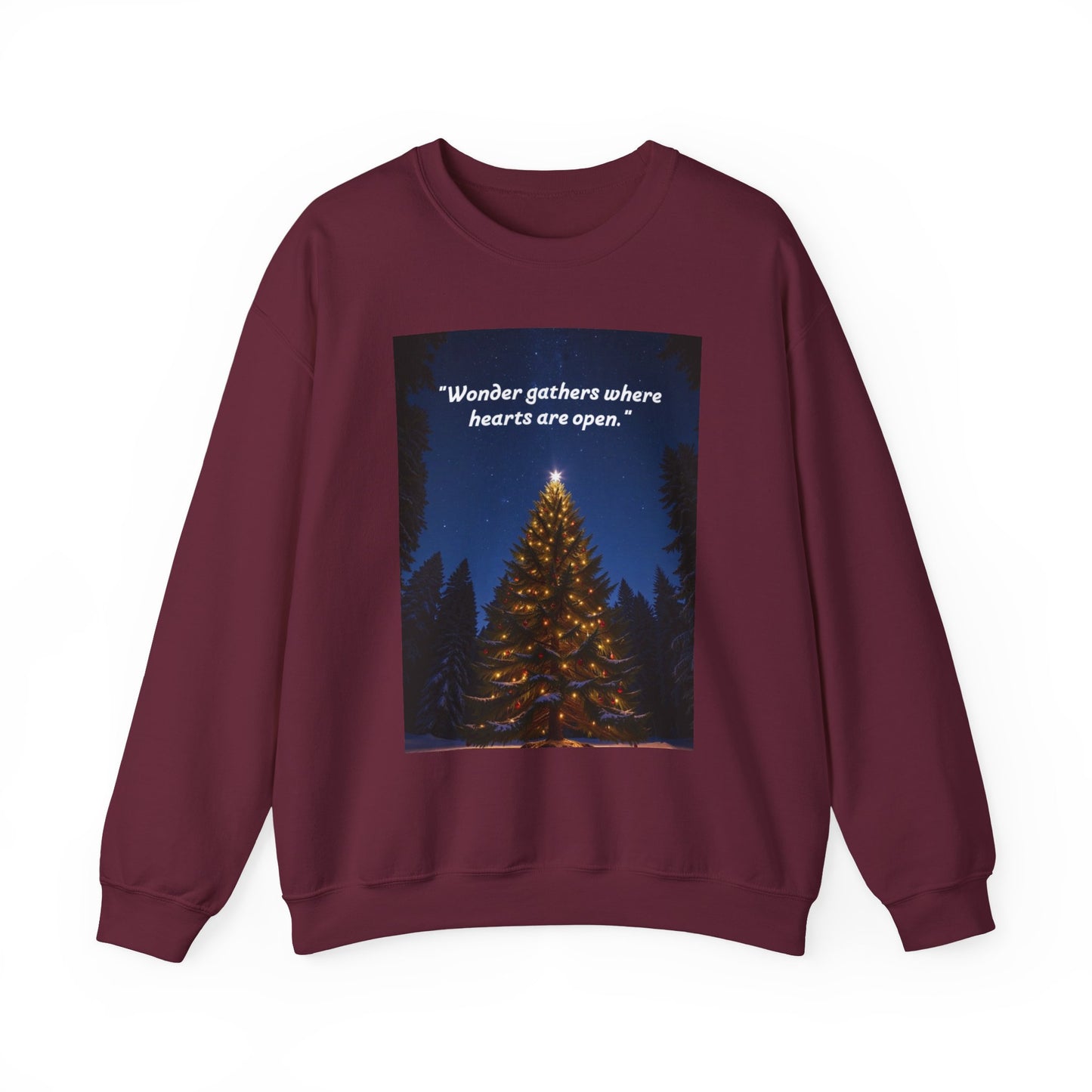 Cozy Holiday Crewneck Sweatshirt - "Wonder Gathers Where Hearts Are Open" - Perfect for Christmas, Gifts, Winter Wear, Casual Style   20