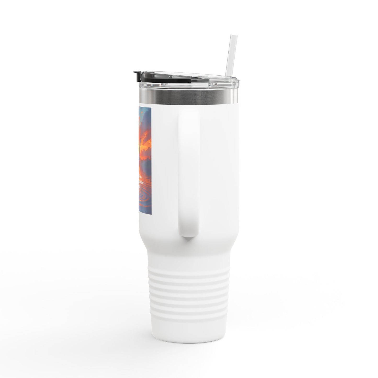 40oz Insulated Travel Mug — Christian Sunrise Design with Scripture Quote