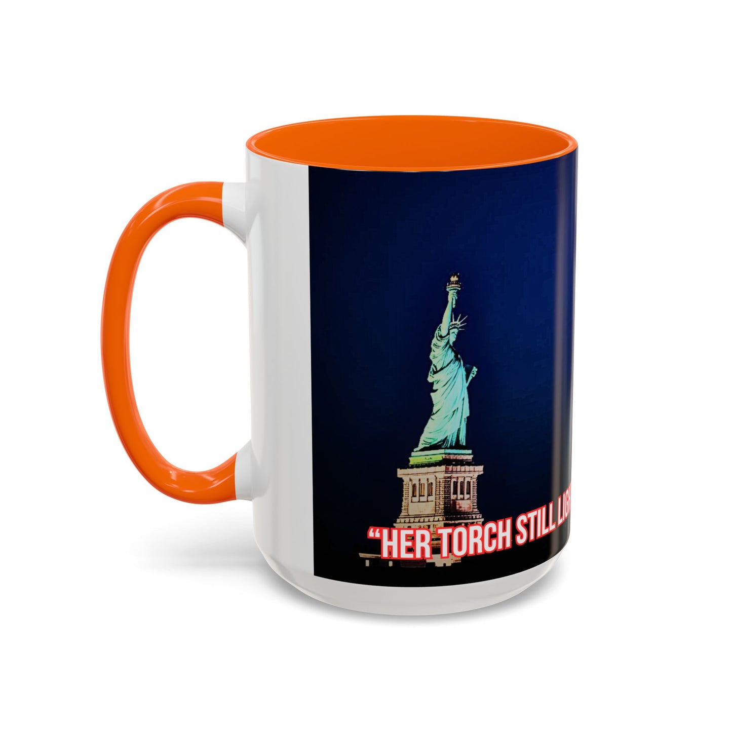 Fireworks Accent Coffee Mug — Inspirational "Lights the Path to Freedom" Design