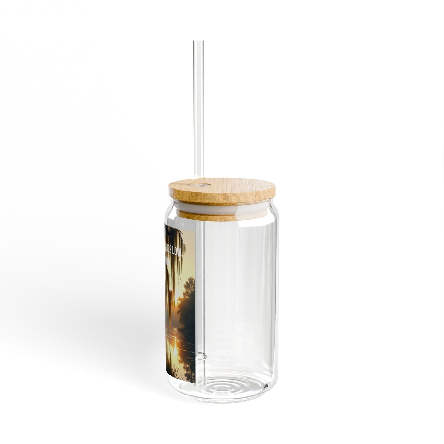 16oz Inspirational Sipper Glass with Bamboo Lid — 'Where the Moss Hangs Low, Faith Rises High'