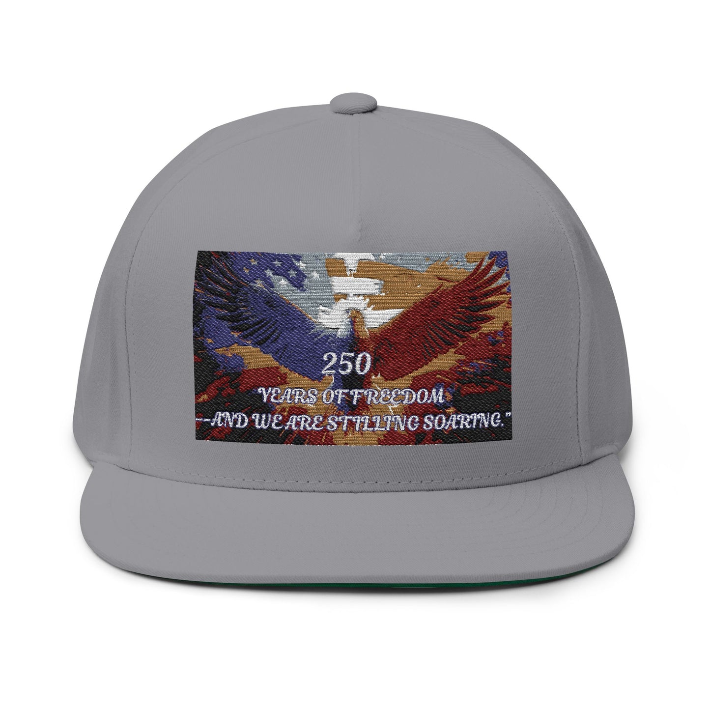 Embroidered Eagle Freedom Flat Bill Cap — "250 Years of Freedom" Patriotic Snapback