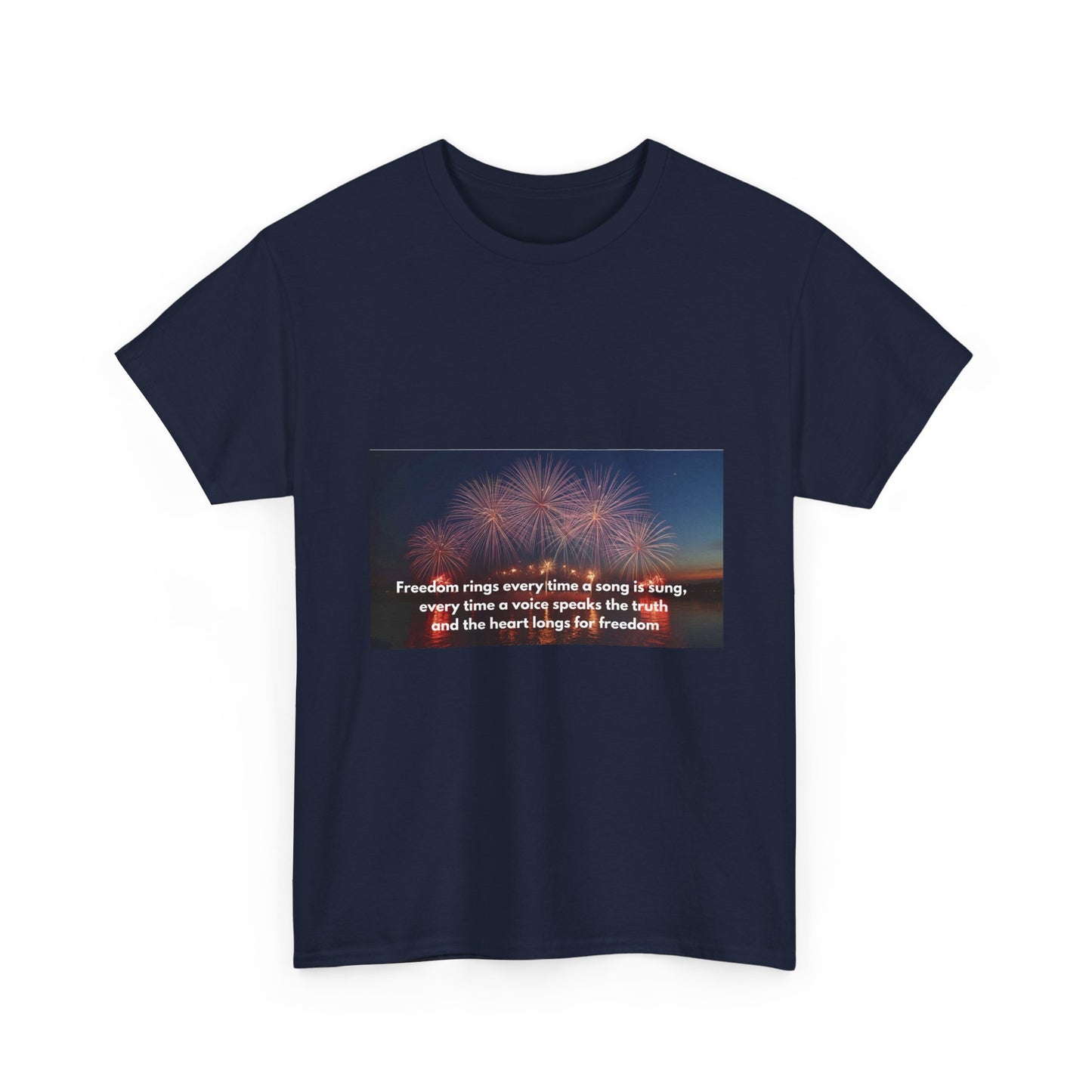 T-Shirt — Patriotic Fireworks Tee with 'Freedom Rings' Quote