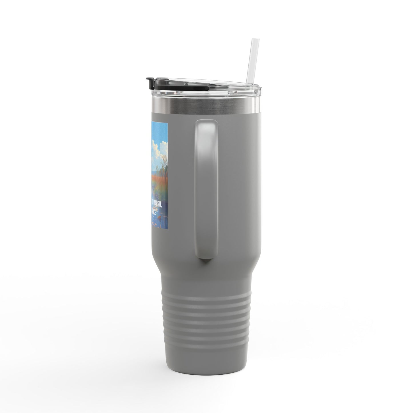 40oz Insulated Travel Mug — Scenic Marsh Landscape with Quote