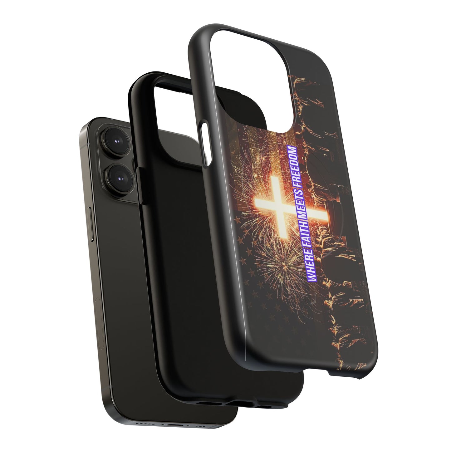 Christian Cross Phone Case - "Where Faith Meets Freedom" Tough Magnetic Case