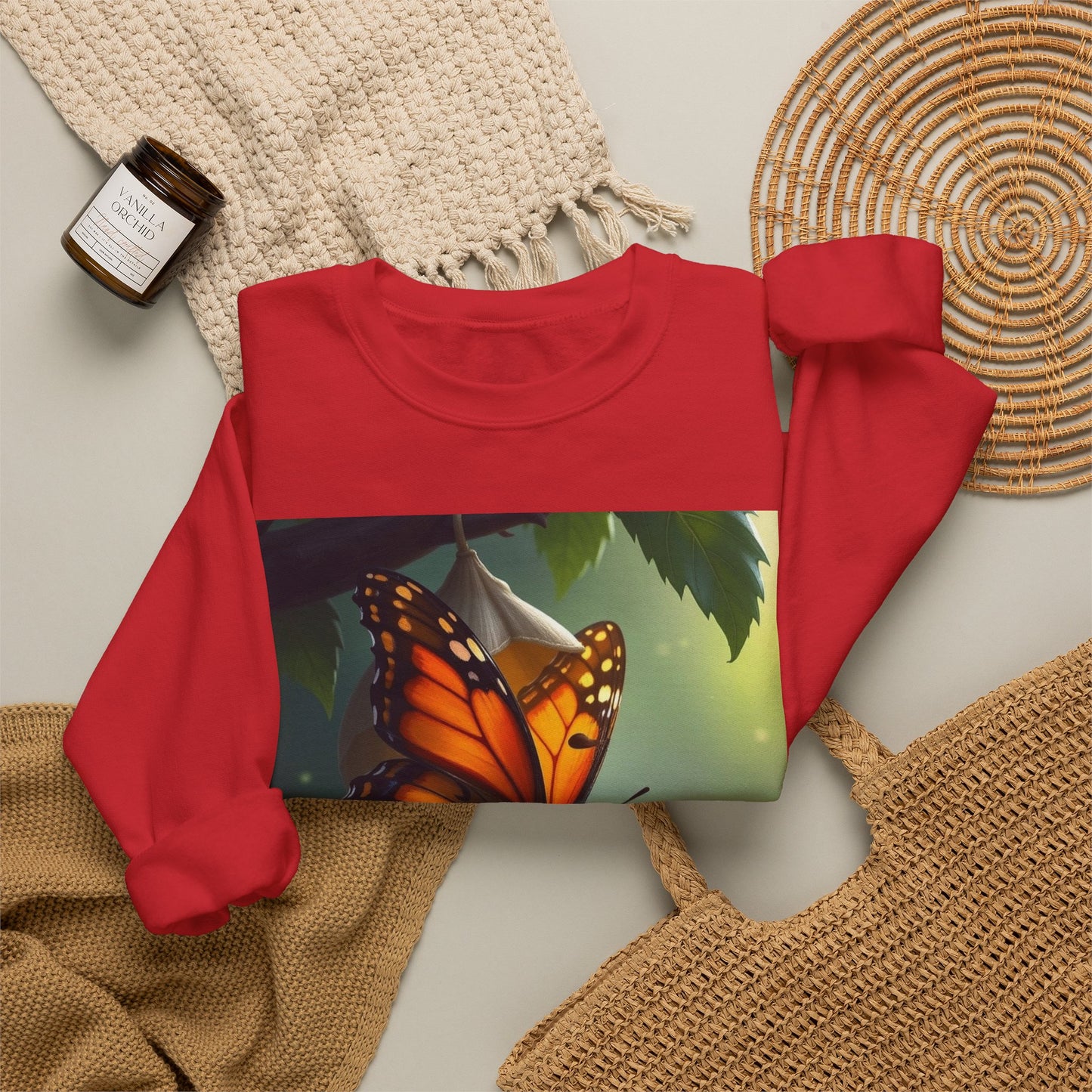 Crewneck Sweatshirt — Grace Wins Everytime Monarch Butterfly Inspirational Tee