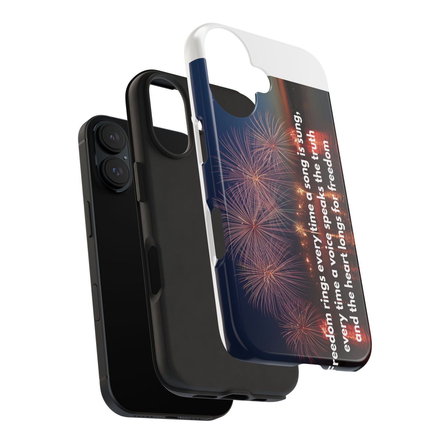 Patriotic Fireworks Tough Phone Case — "Freedom" Quote Protective Cover