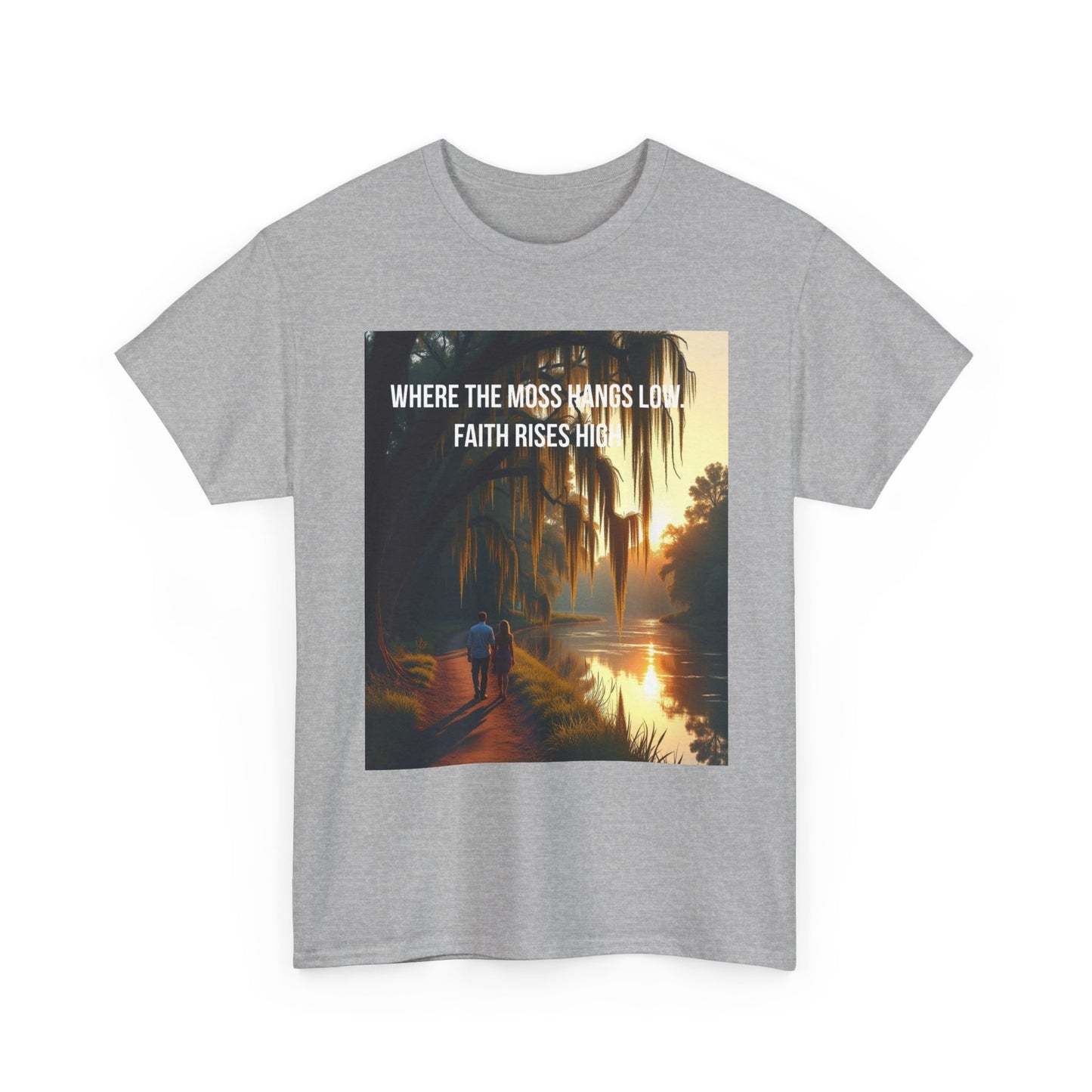 Faith Rising Tee — "Where the Moss Hangs Low, Faith Rises High" Sunset Bay Graphic T-Shirt