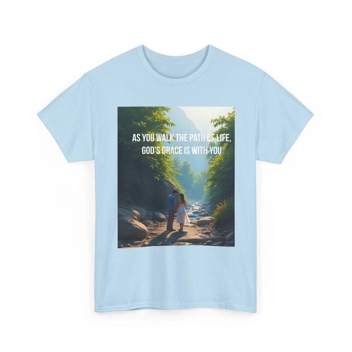 Faith-Inspired Nature T-Shirt — "As You Walk the Path of Life, God’s Grace Is With You"